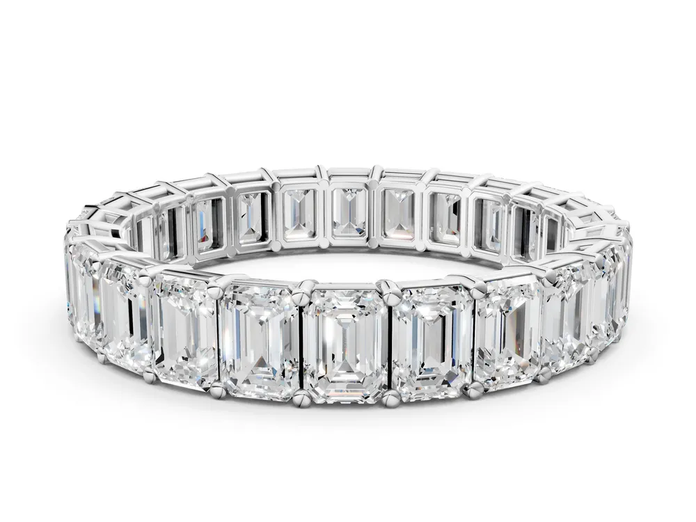 Emerald-Cut Three Stone Ring in 18K White Gold
