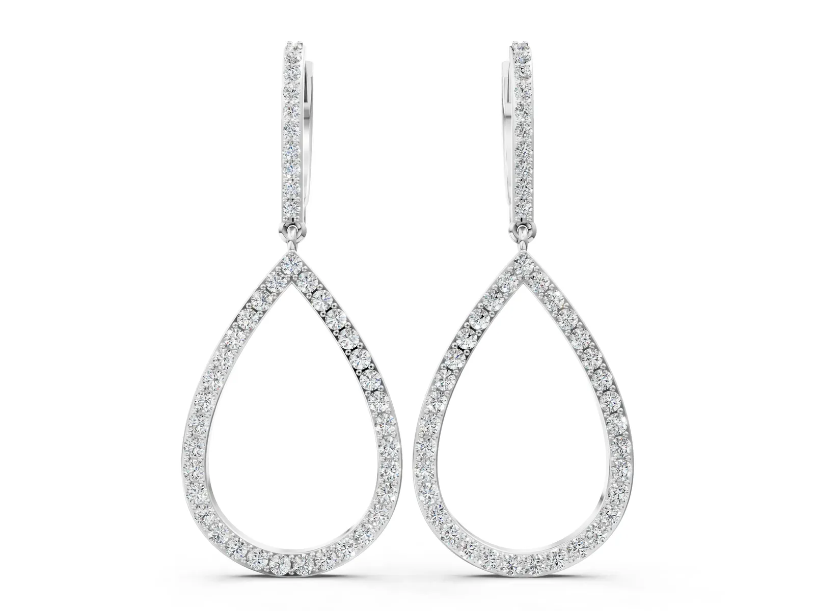 Round Diamond Teardrop Drop Earrings Platinum