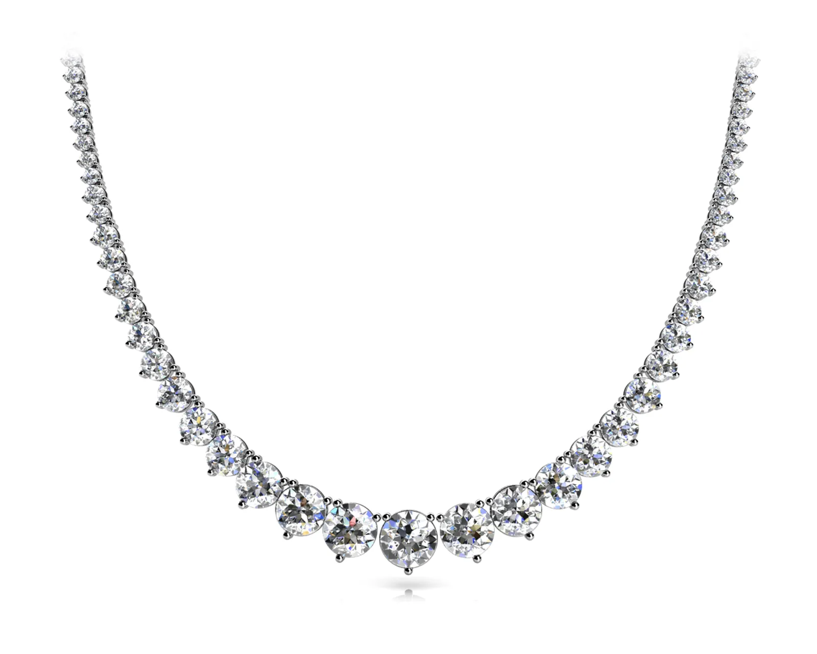 Round Cut Brilliant Graduated Diamond Tennis Necklace with Four-Prong Setting White gold