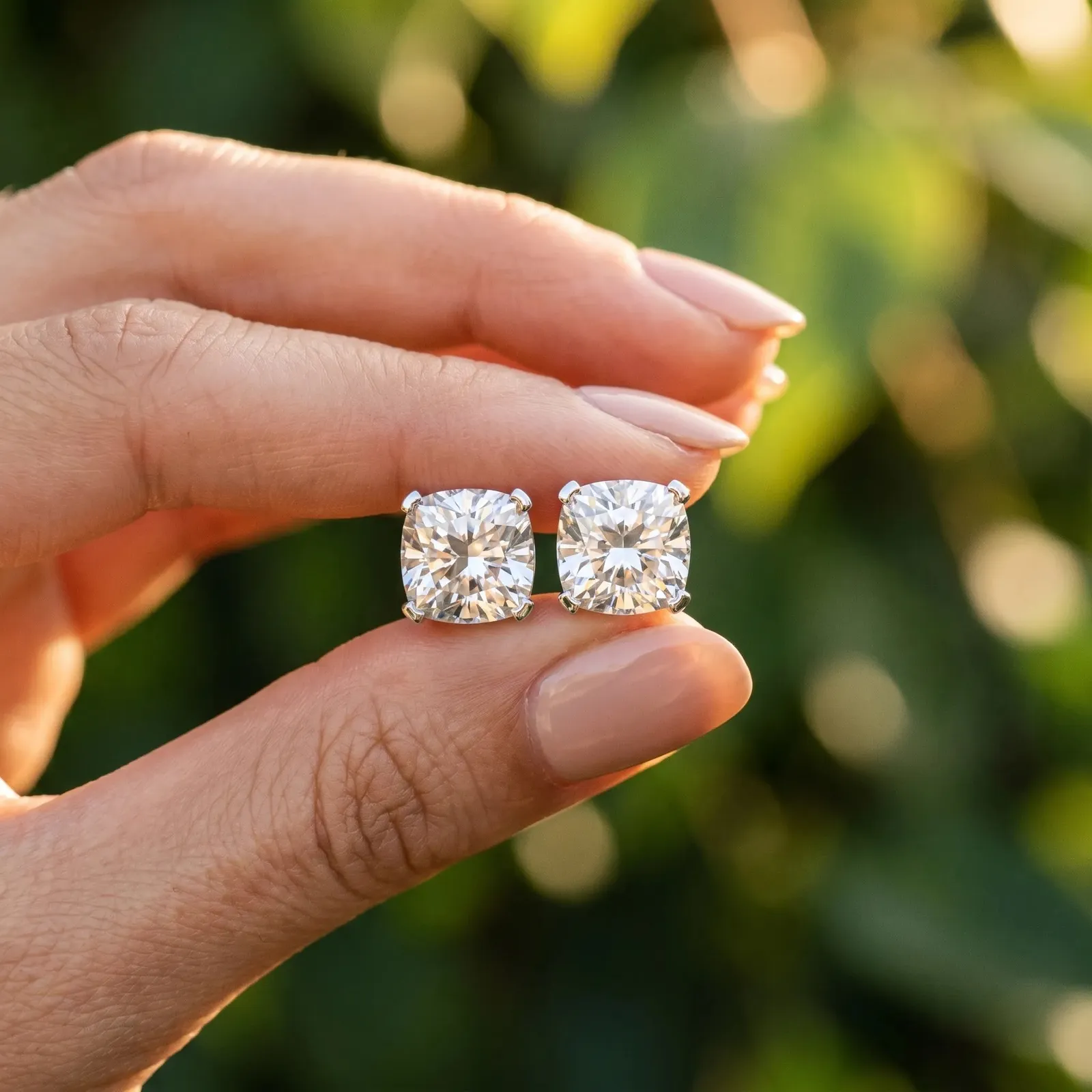 Cushion Cut Diamond Stud Earrings White gold