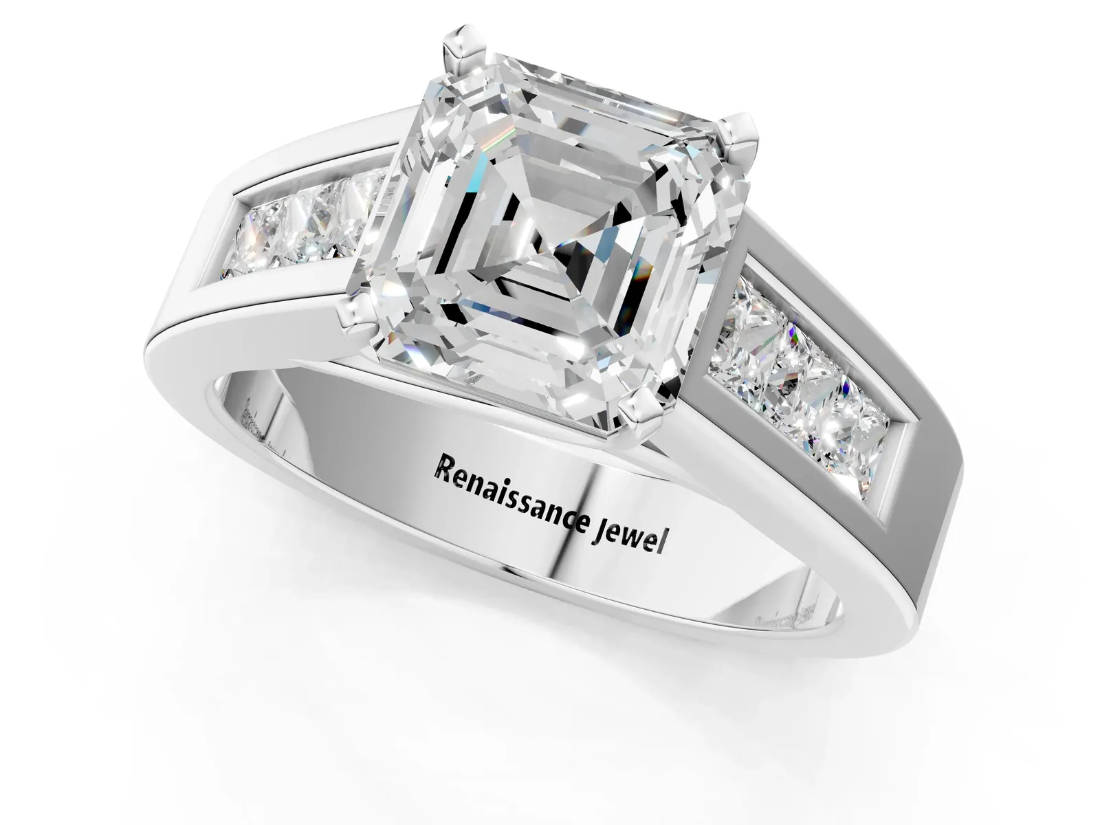 Princess Cut Cut Channel Set Solitaire Ring with Four-Prong Setting Platinum