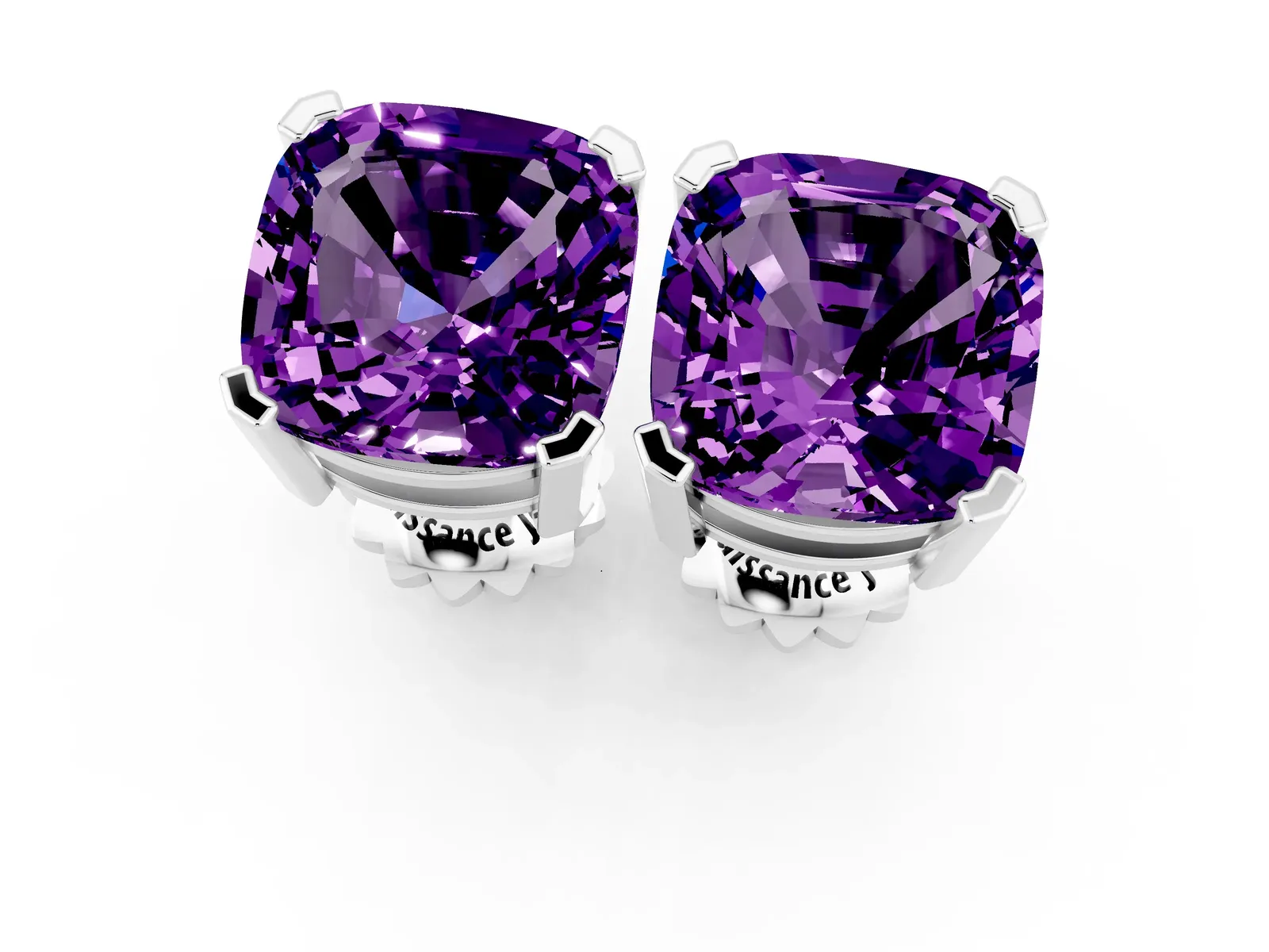 Cushion Cut Amethyst Stud Earrings White gold