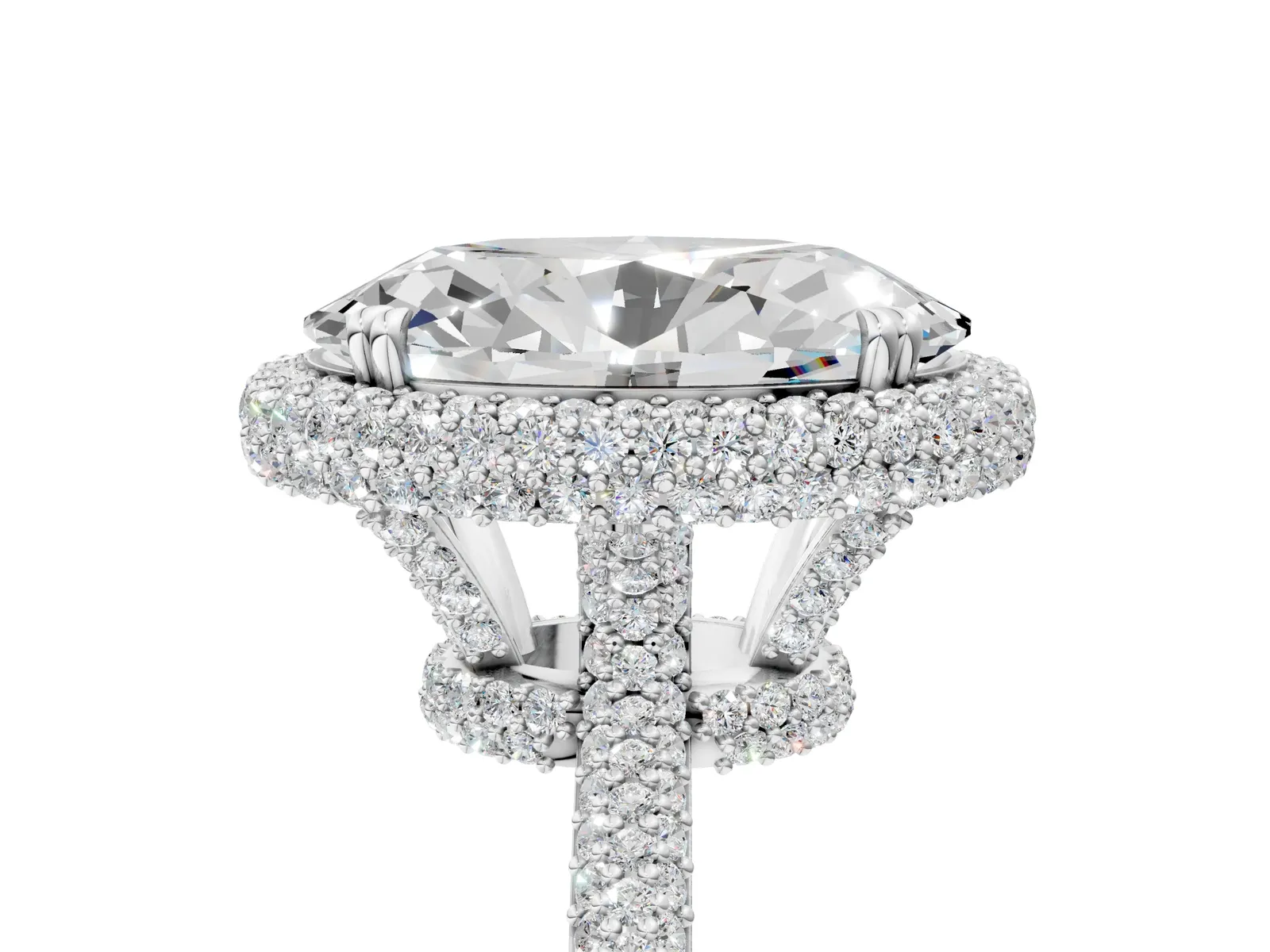 Oval Diamond Halo Ring with Round Diamond Accents Platinum