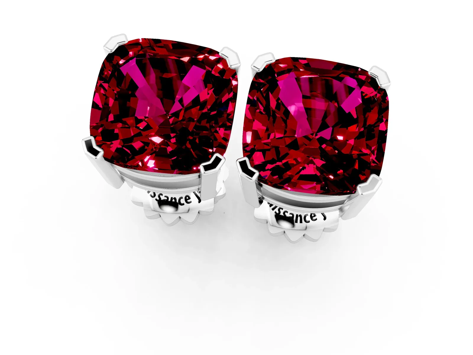 Cushion Cut Garnet Stud Earrings White gold