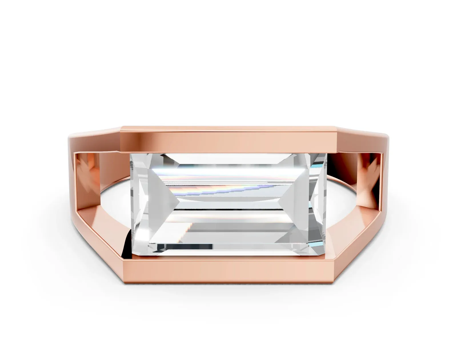 Baguette Diamond Geometric Solitaire Ring Rose gold
