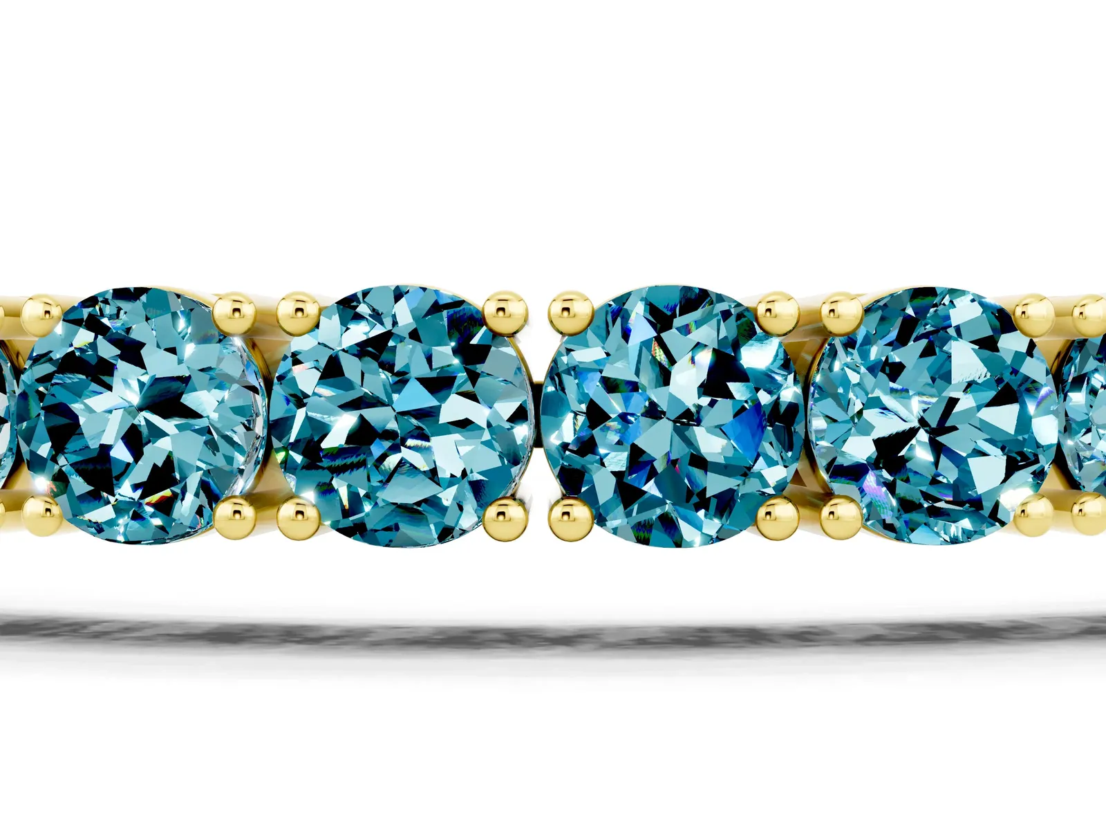 Round Brilliant Blue Topaz Tennis Bracelet with Prong Setting Yellow gold