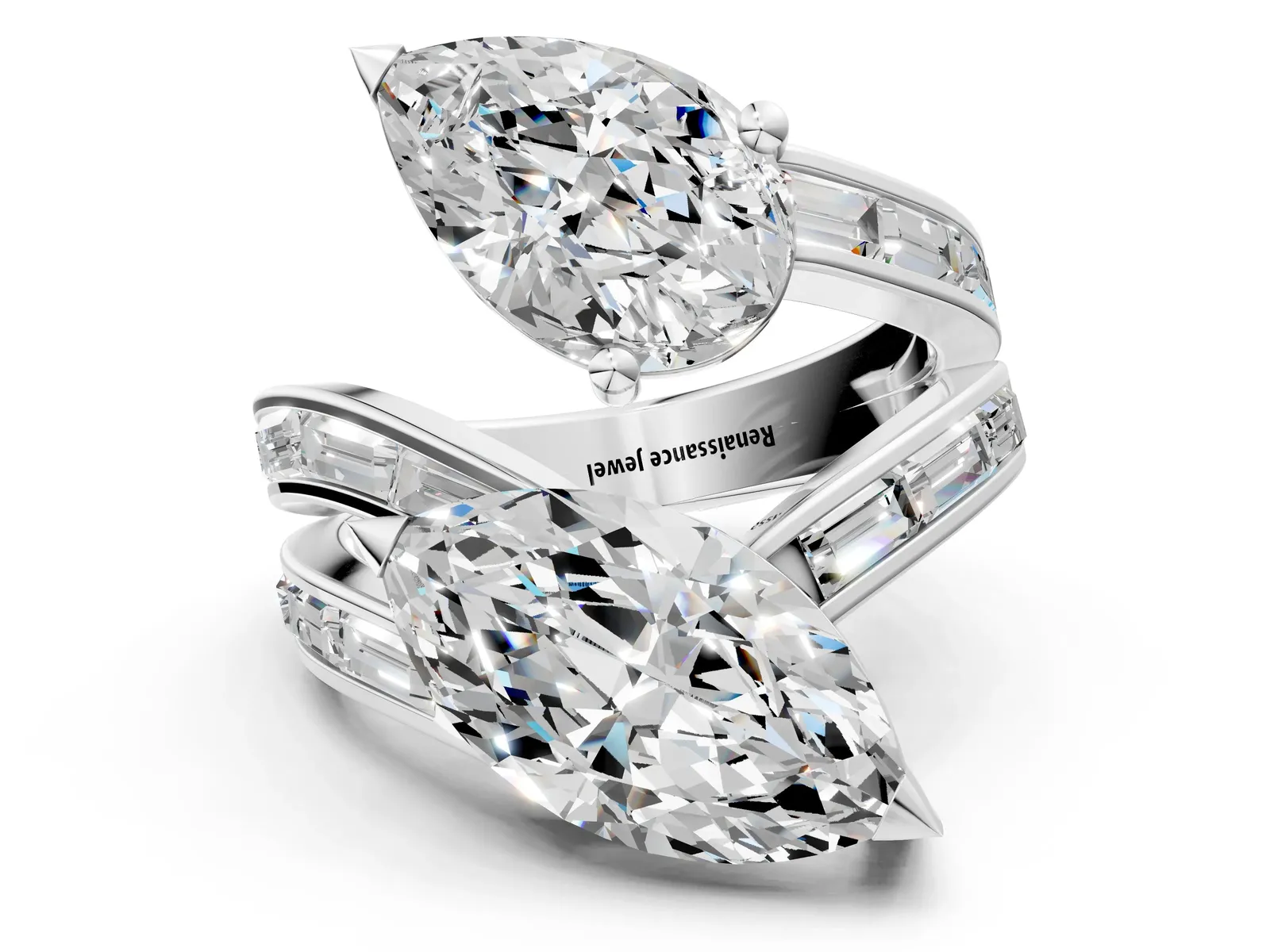 Marquise and Pear Diamond Toi Moi Ring with Baguette Diamond Accents White gold