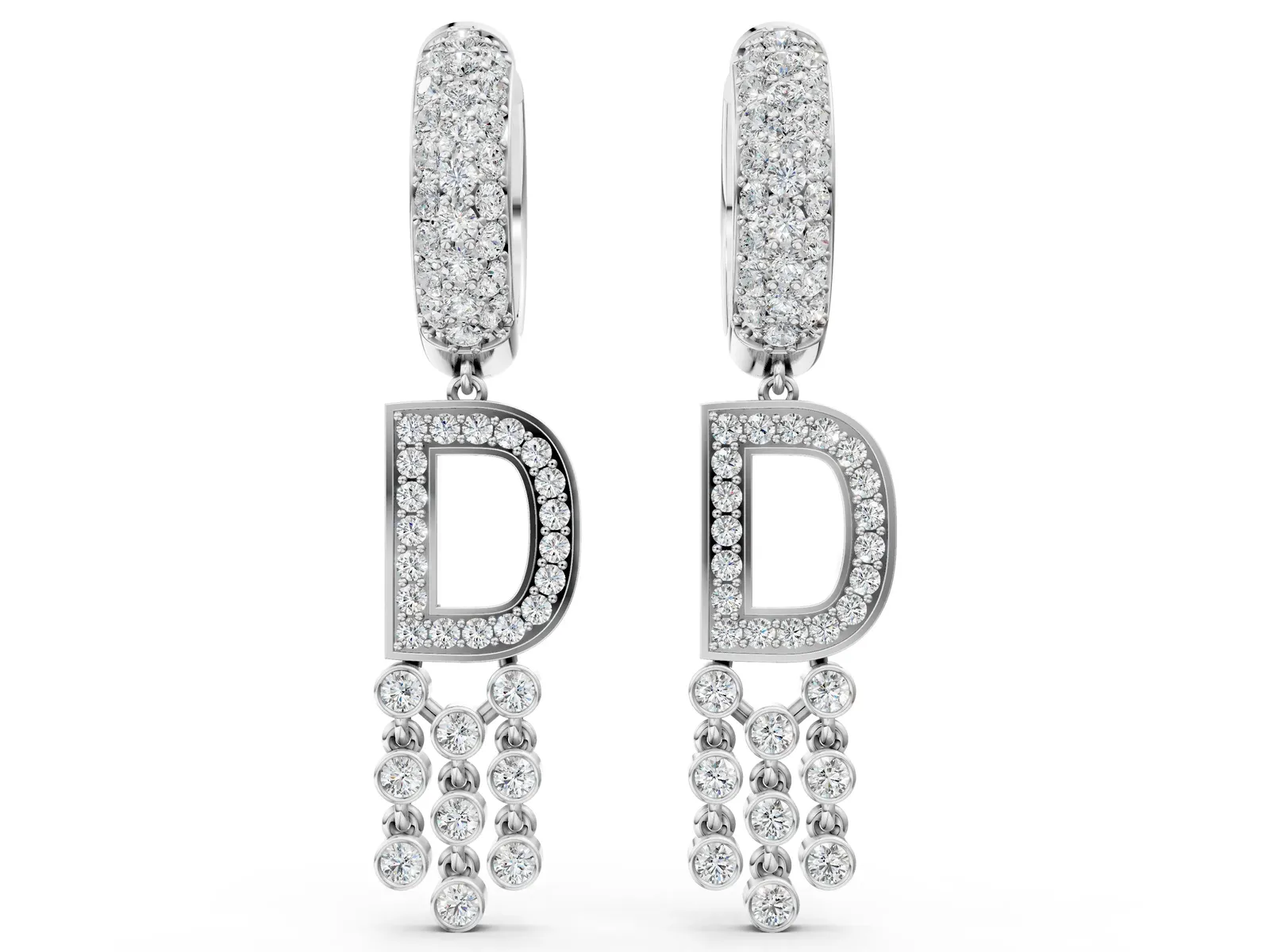 Round Diamond Initial D Huggie Hoop Earrings Platinum