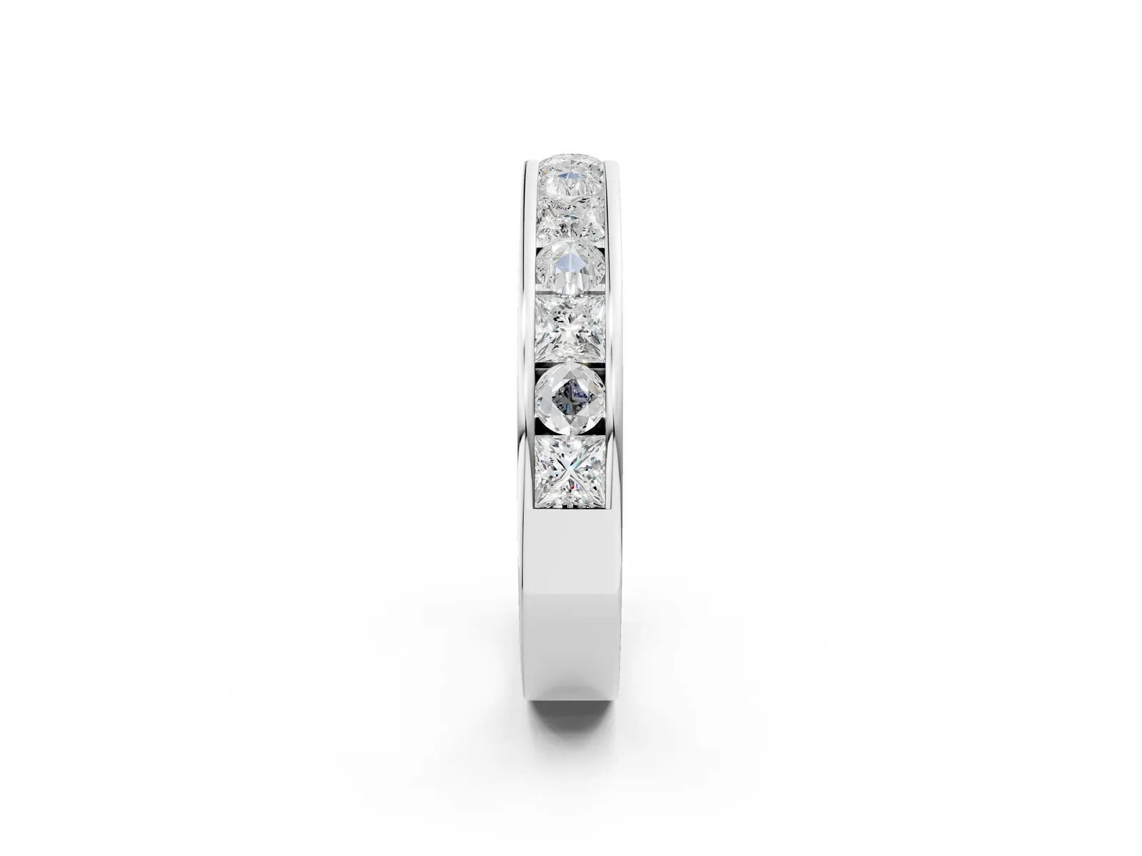 Princess Diamond Channel Set Promise Ring with Round Diamond Accents Platinum