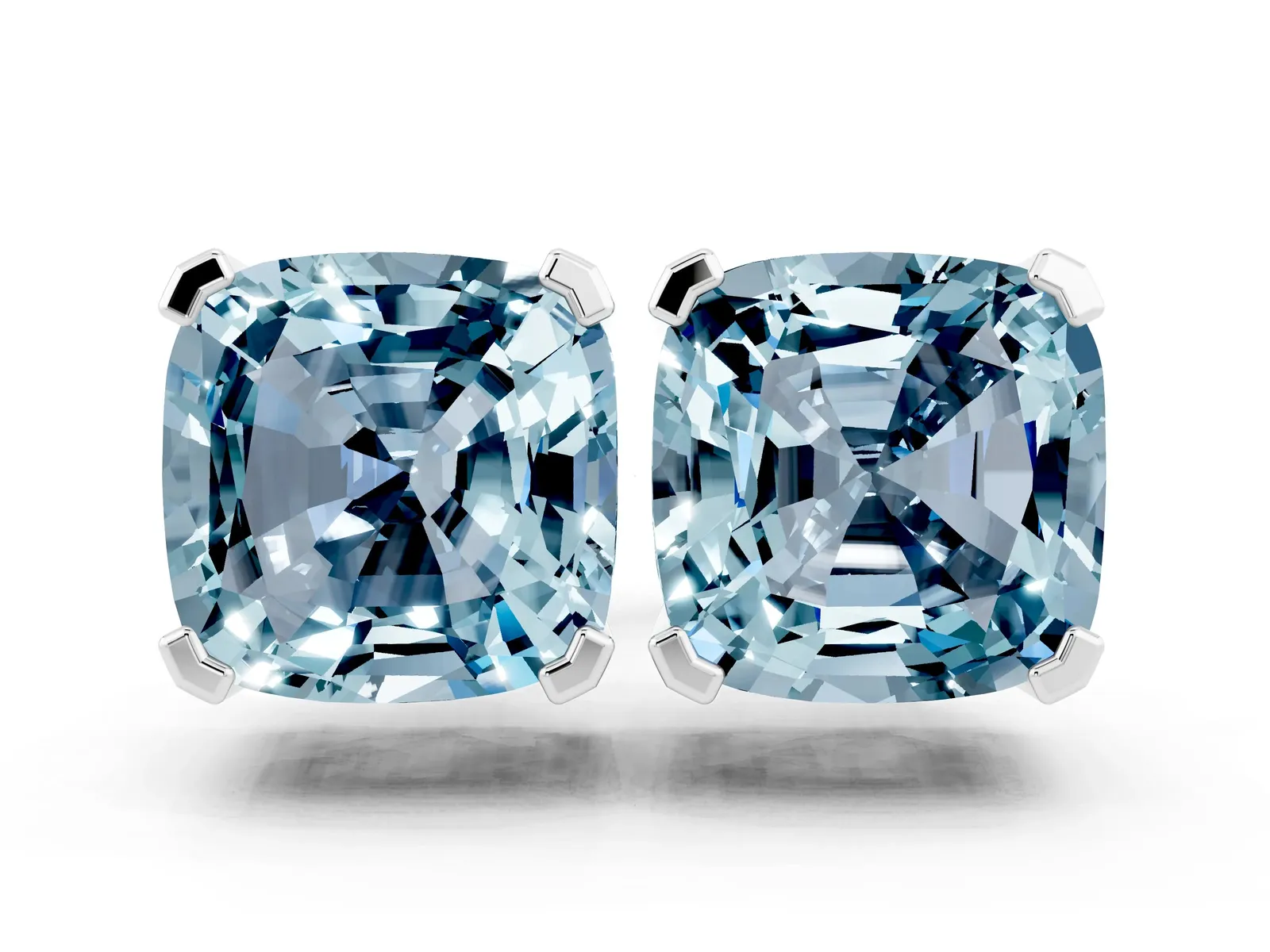 Cushion Cut Aquamarine Stud Earrings Silver