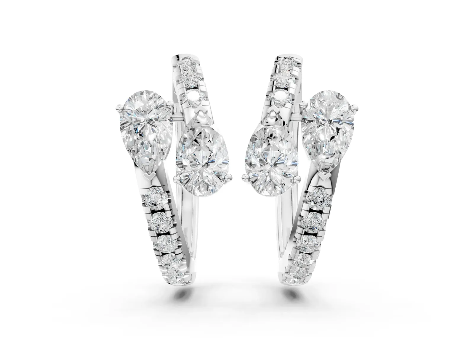 Pear Cut Diamond Bypass Huggie Hoop Earrings Silver