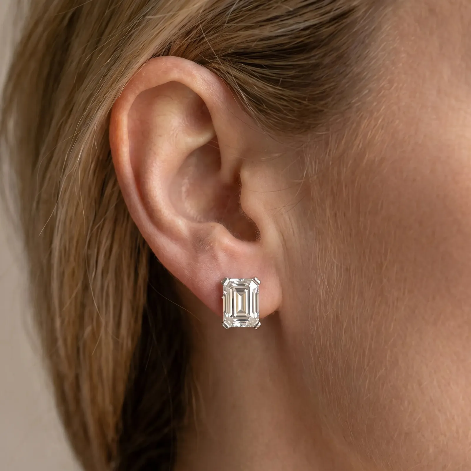 Emerald Cut Diamond Stud Earrings Platinum