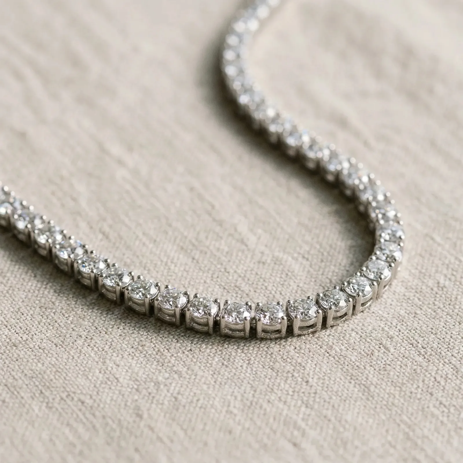 Round Diamond Tennis Necklace with Four-Prong Setting Silver