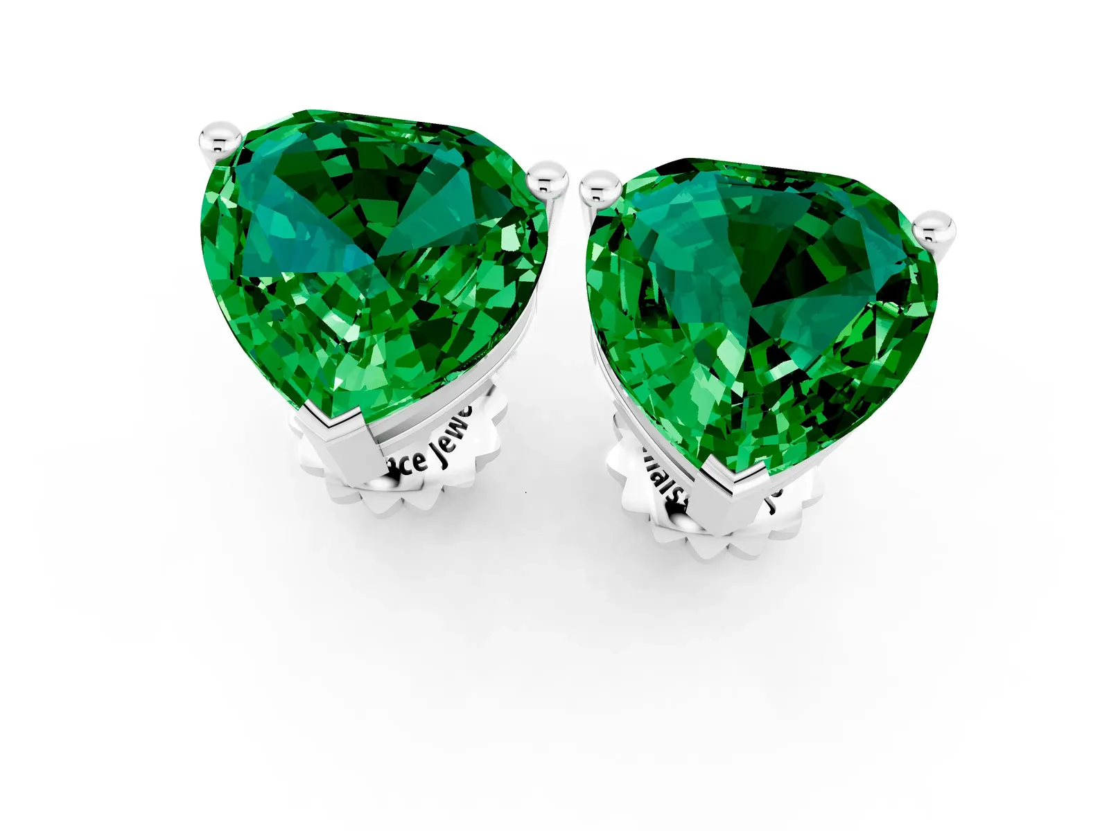 Heart Cut Emerald Stud Earrings Silver