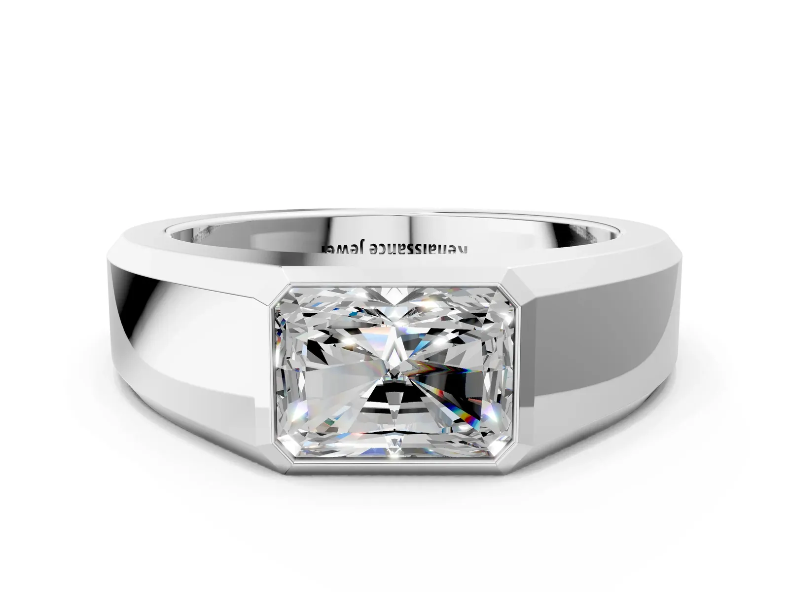 Radiant Diamond Wide Bezel Mens Ring White gold