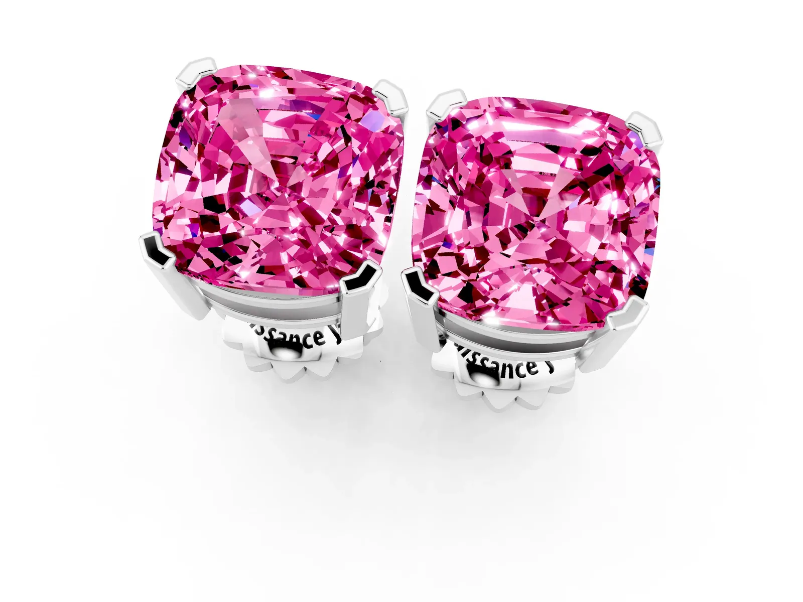 Cushion Cut Pink Sapphire Stud Earrings Platinum