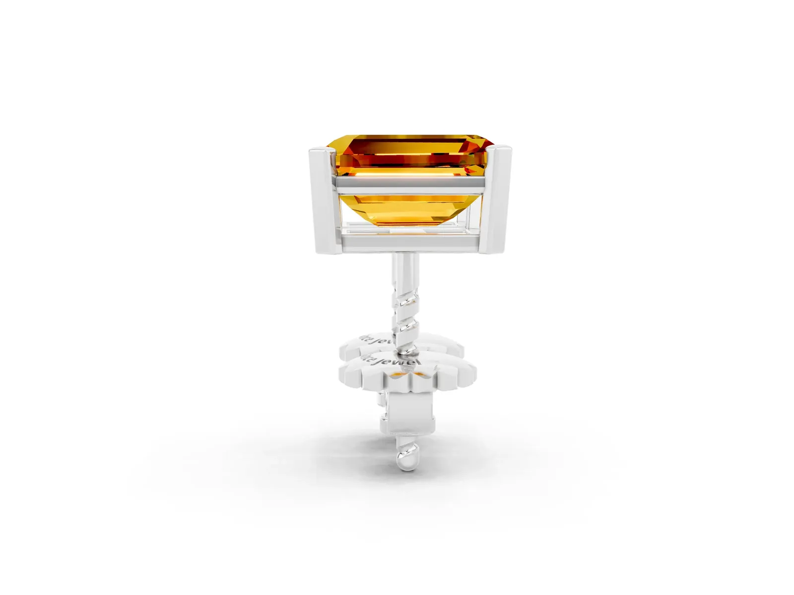 Emerald Cut Citrine Stud Earrings Platinum