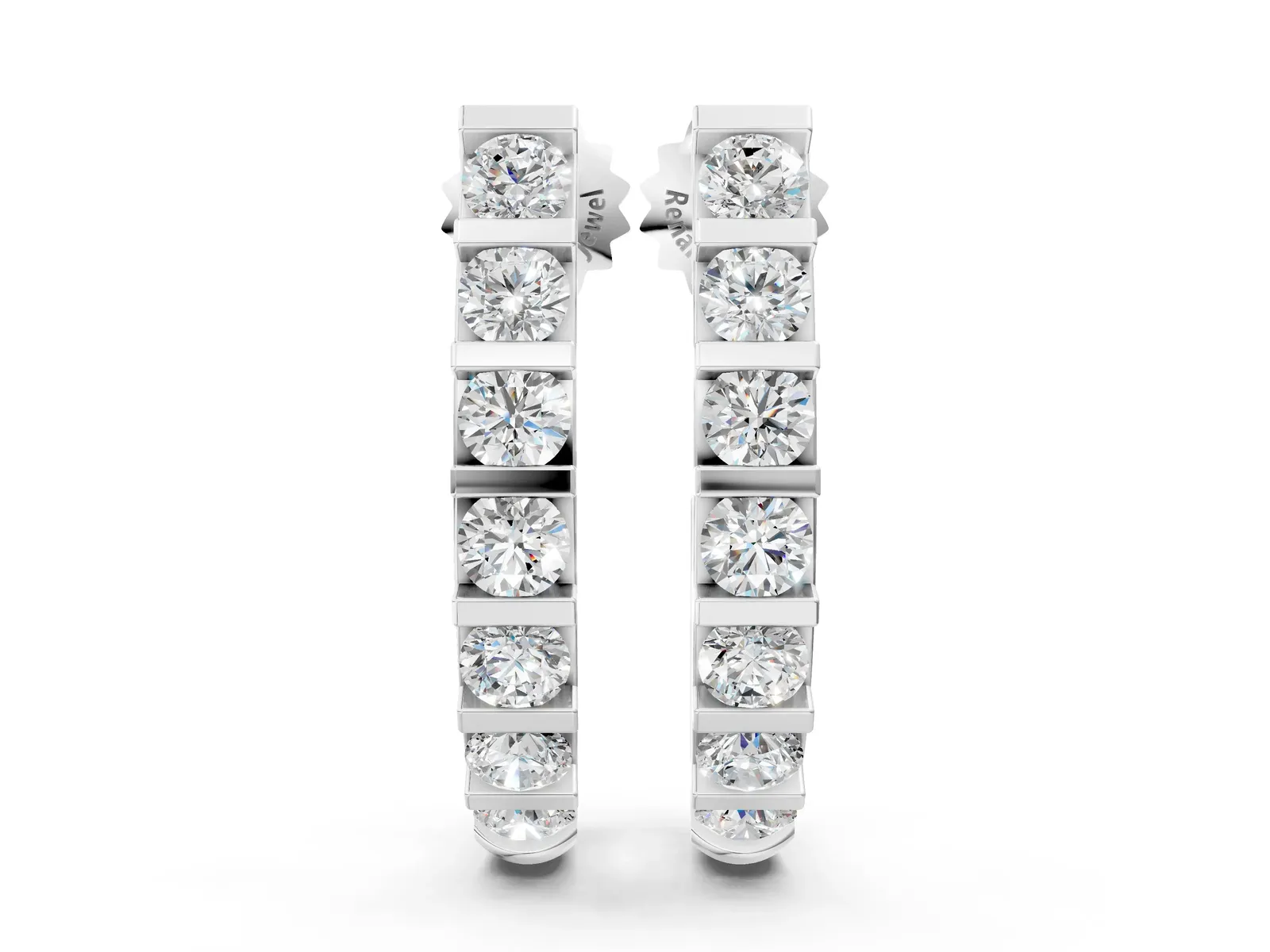 Round Diamond Channel-Set Hoop Earrings with Bar Prong Setting Silver