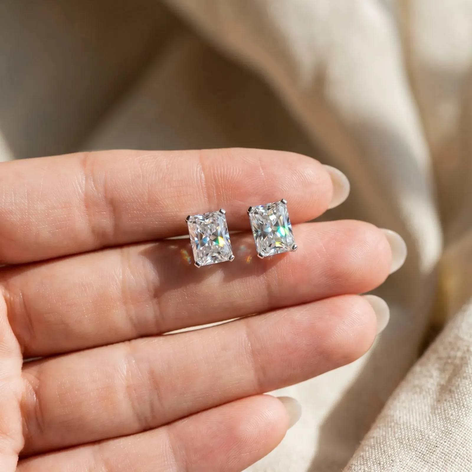 Radiant Cut Diamond Stud Earrings Platinum