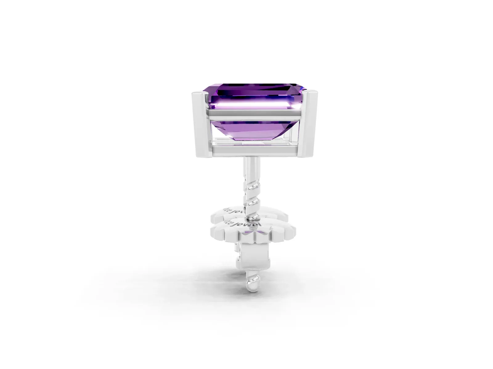 Emerald Cut Amethyst Stud Earrings White gold