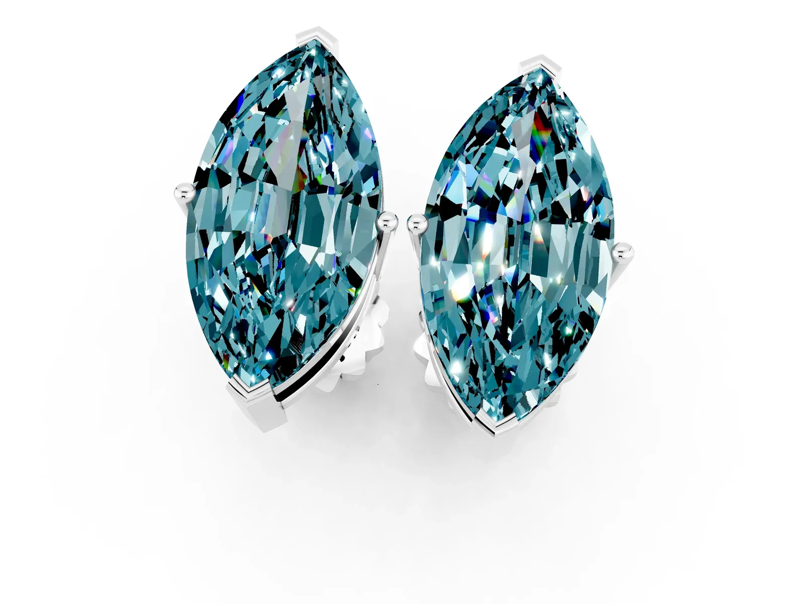 Marquise Cut Blue Topaz Stud Earrings Silver