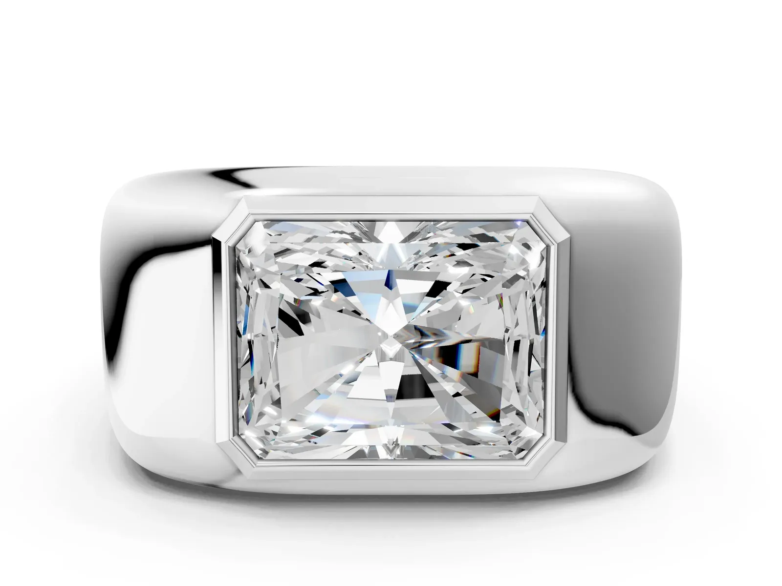 Radiant Diamond Bezel Set Mens Ring Platinum