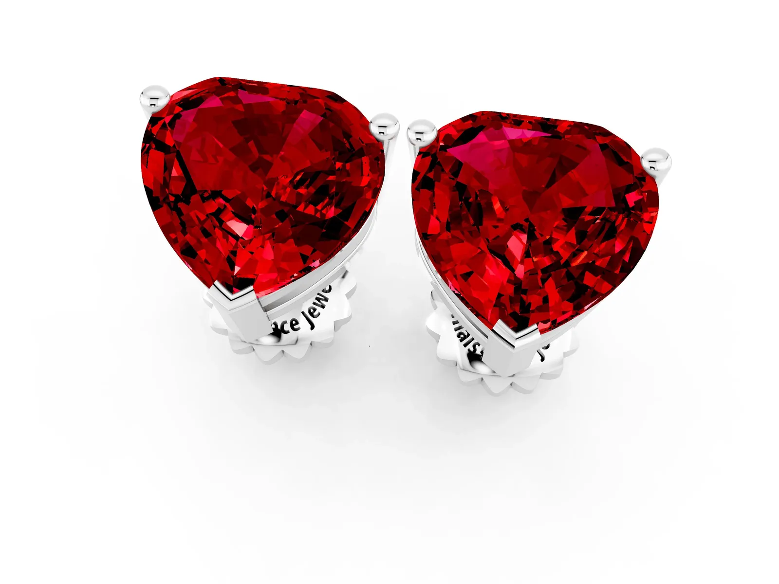 Heart Cut Ruby Stud Earrings Silver