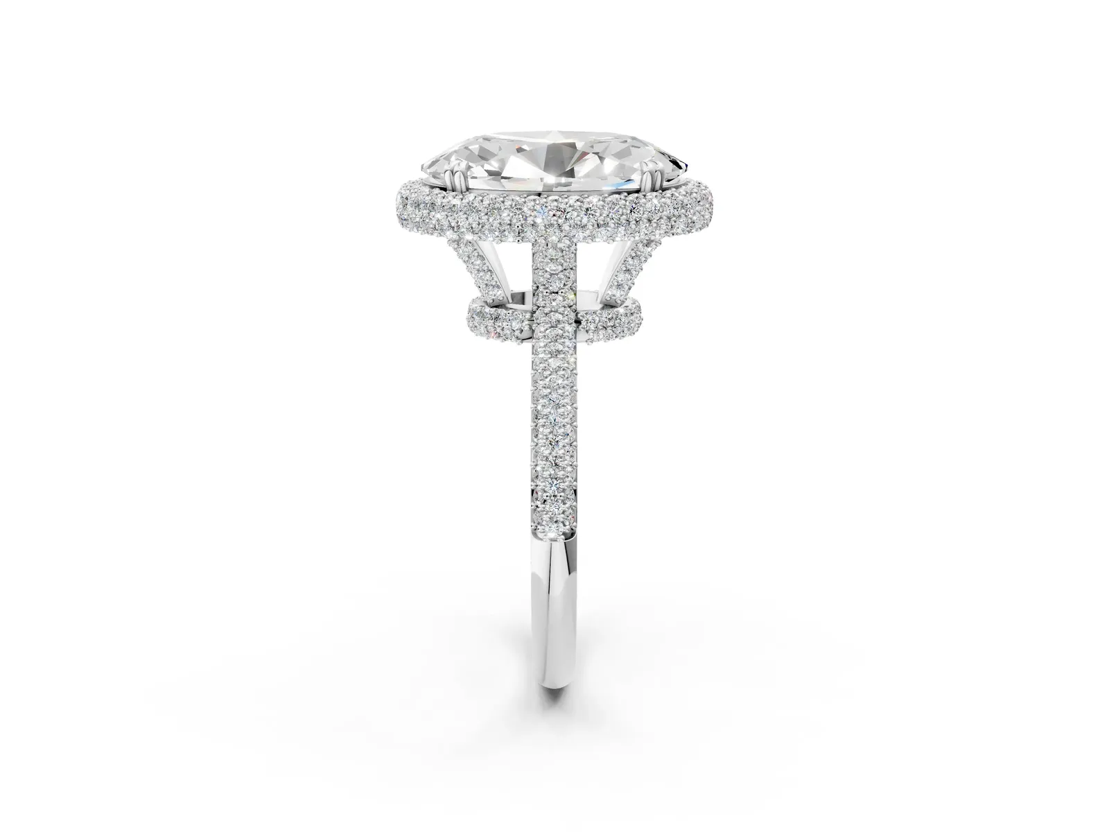 Oval Diamond Halo Ring with Round Diamond Accents Silver
