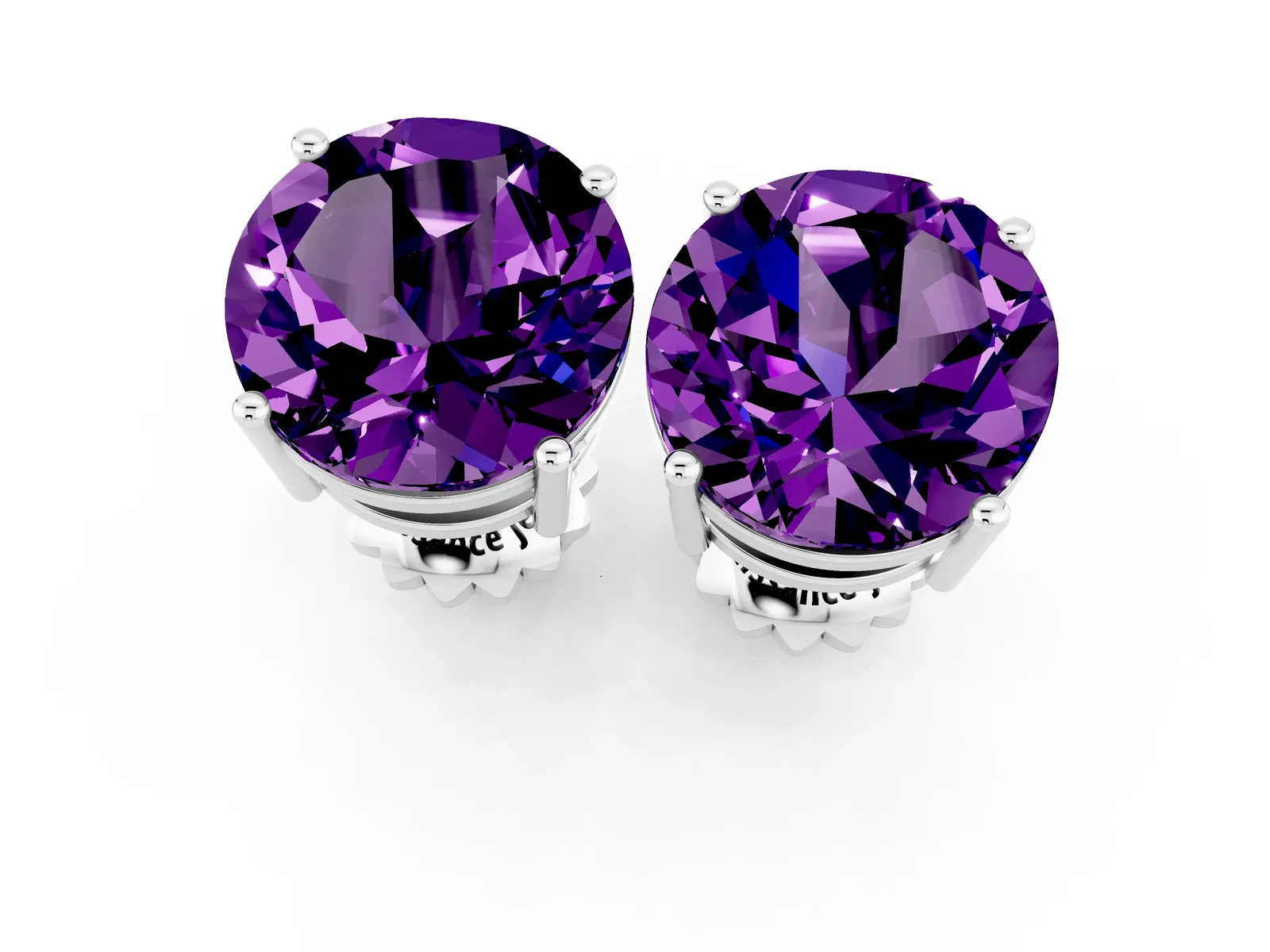 Round Cut Amethyst Stud Earrings Silver