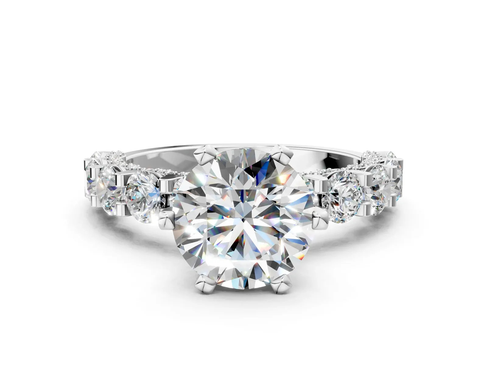 Round Diamond Mens Ring with Graduated Side Stones White gold