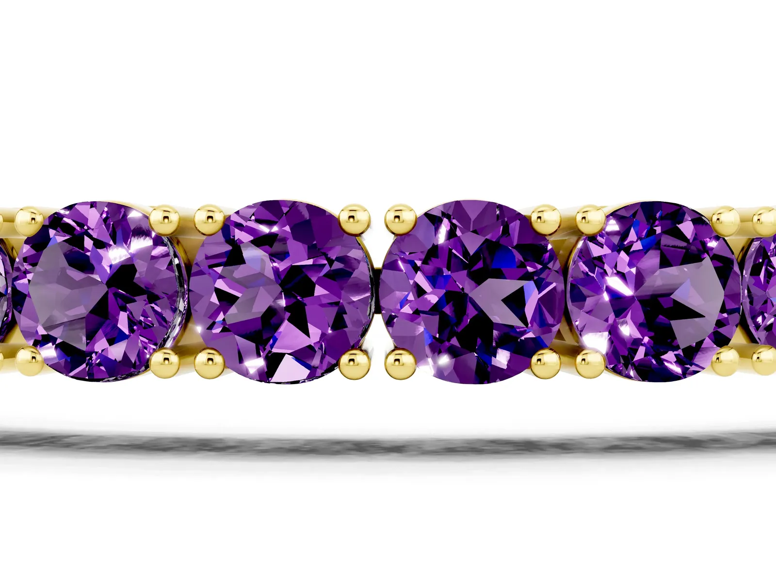 Round Brilliant Amethyst Tennis Bracelet with Prong Setting Yellow gold