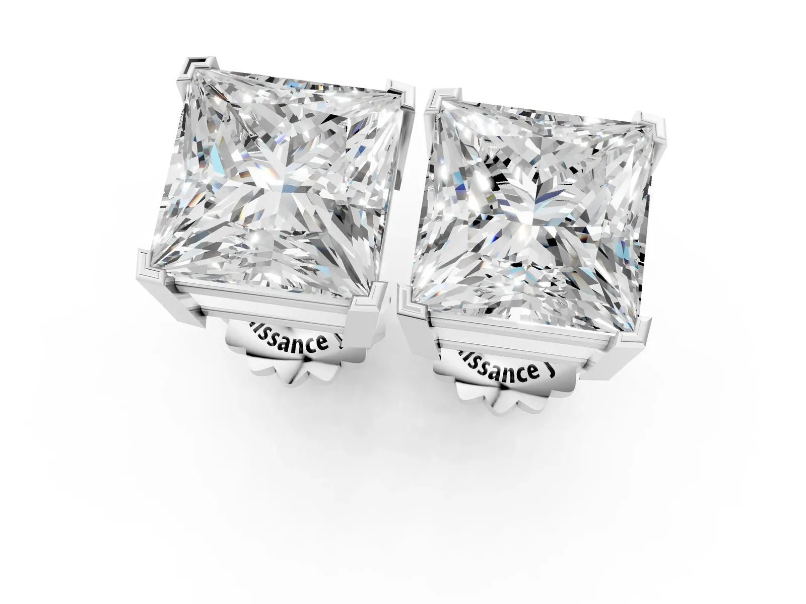 Princess Cut Diamond Stud Earrings Silver