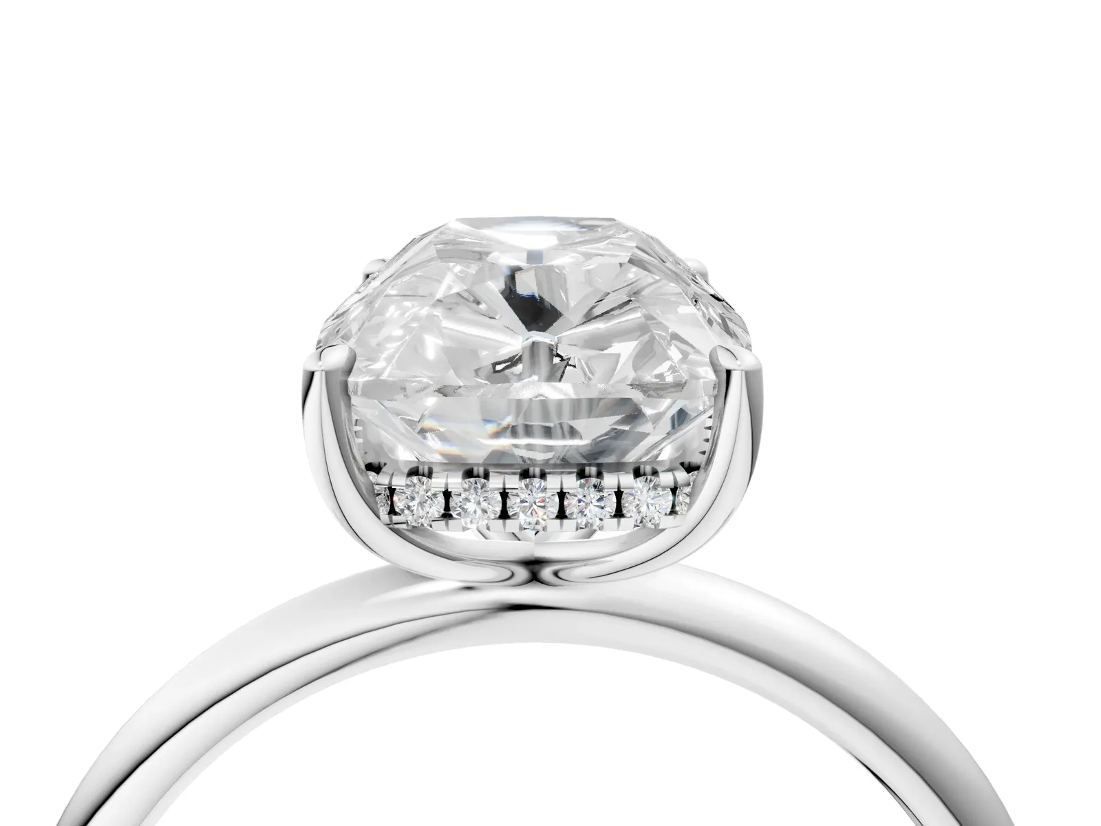 Old Mine Elongated Cushion Diamond Classic Band Four Prong Solitaire Ring Platinum