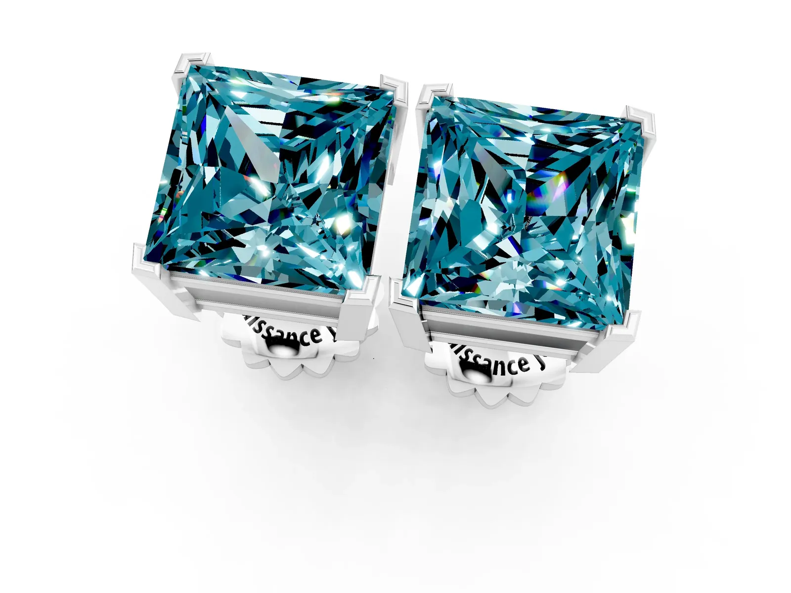Princess Cut Blue Topaz Stud Earrings Silver