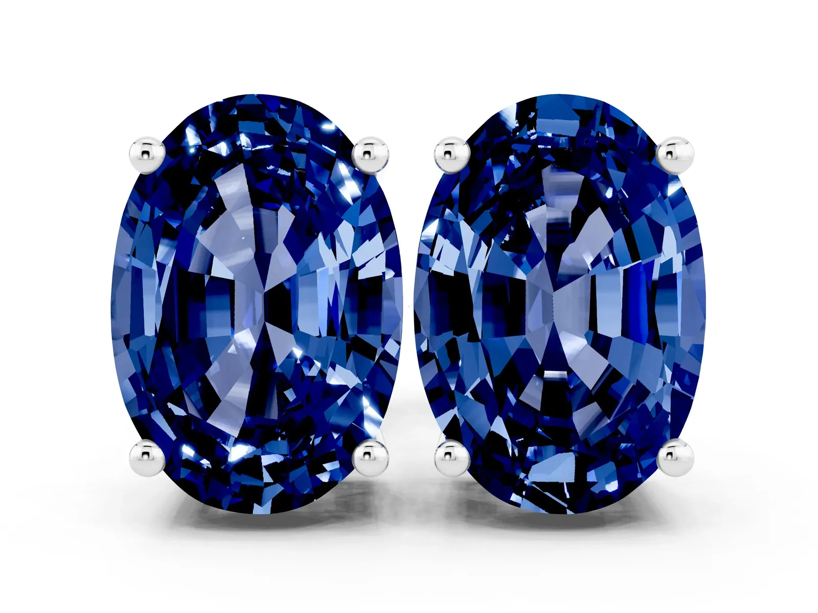 Oval Cut Blue Sapphire Stud Earrings Silver
