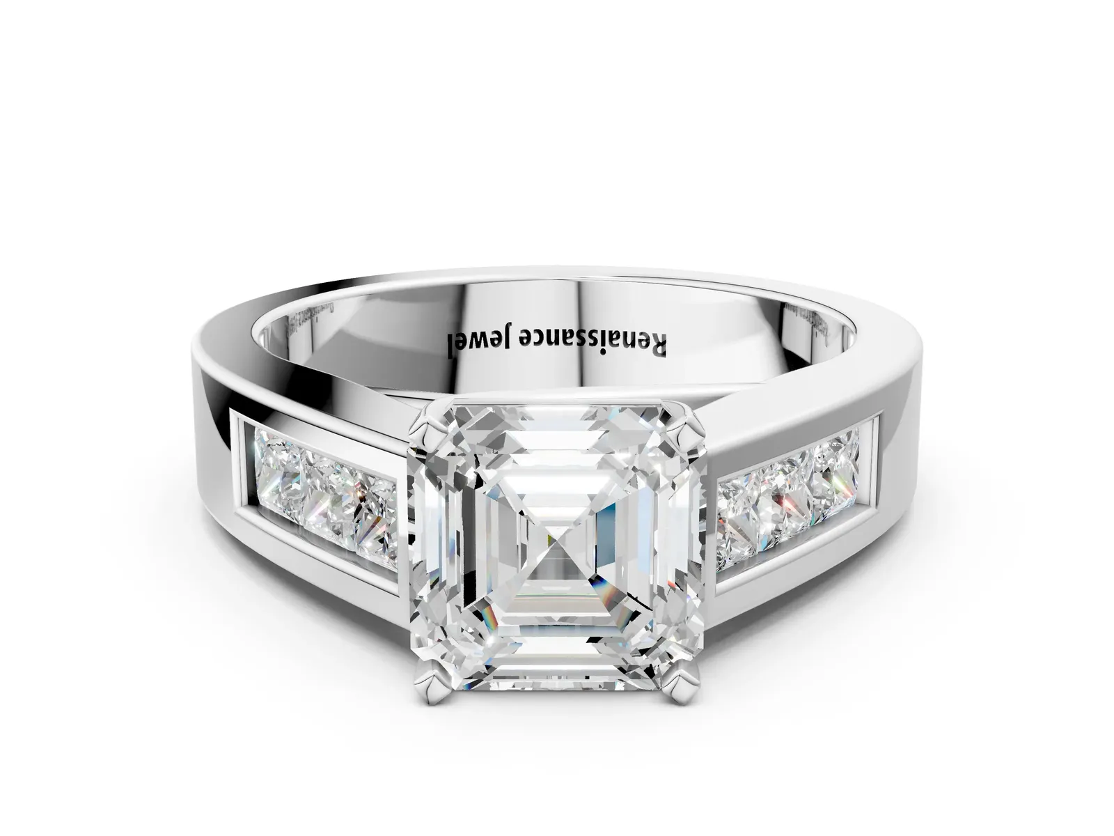 Princess Cut Cut Channel Set Solitaire Ring with Four-Prong Setting Platinum