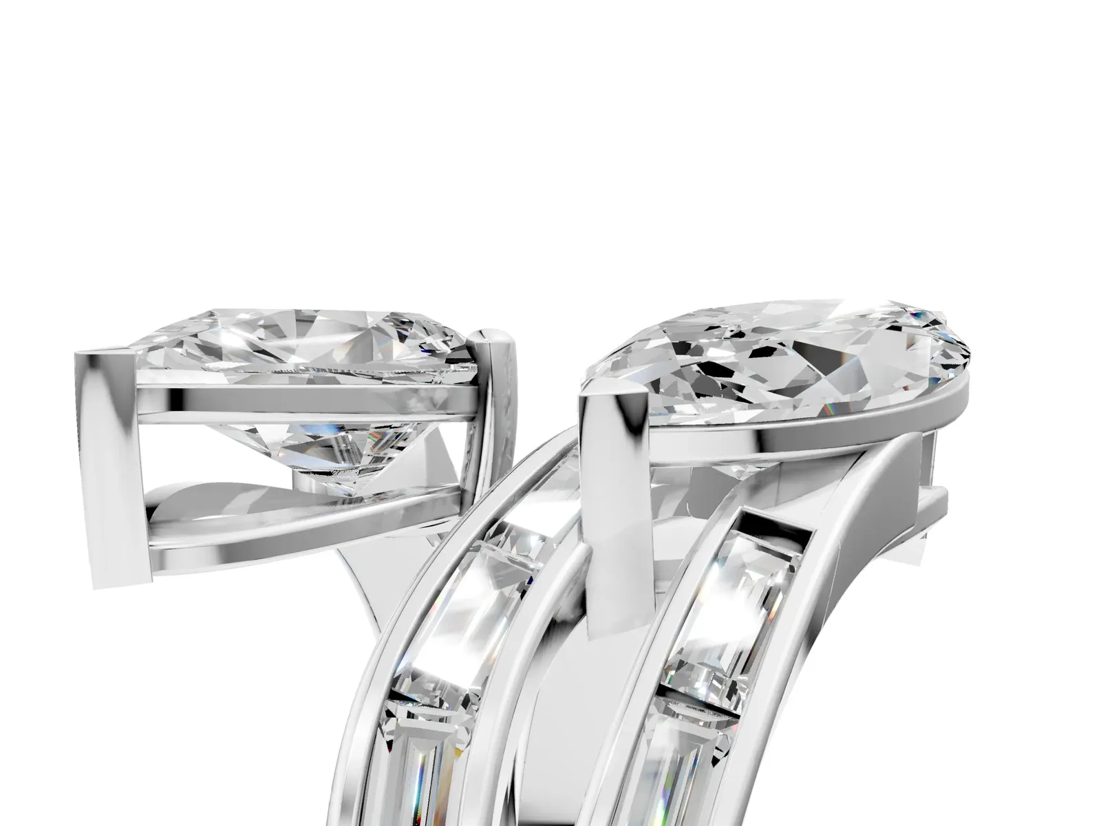 Marquise and Pear Diamond Toi Moi Ring with Baguette Diamond Accents Silver