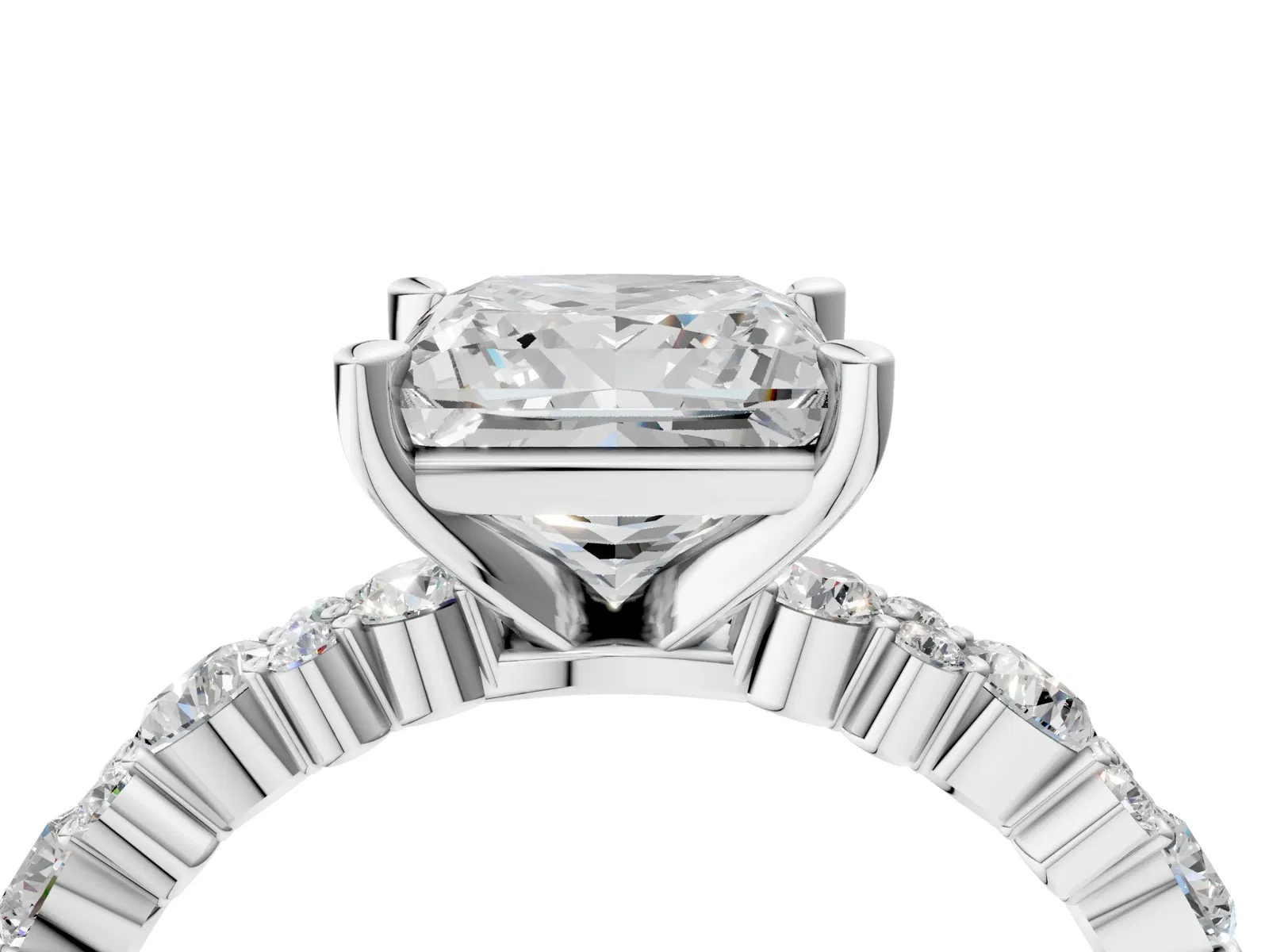 Princess Cut Diamond Side Stone Solitaire Ring with Round and Four-Prong Setting Platinum