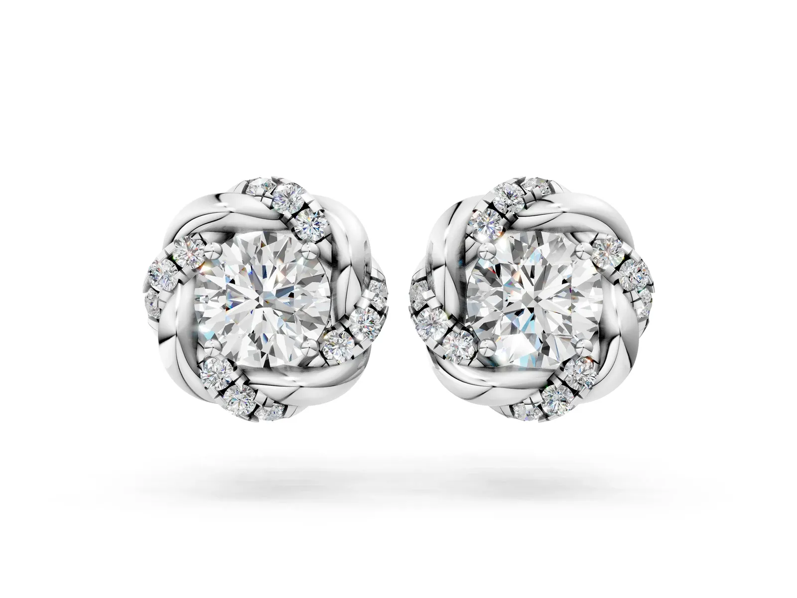 Round Diamond Oceana Halo Stud Earrings Silver