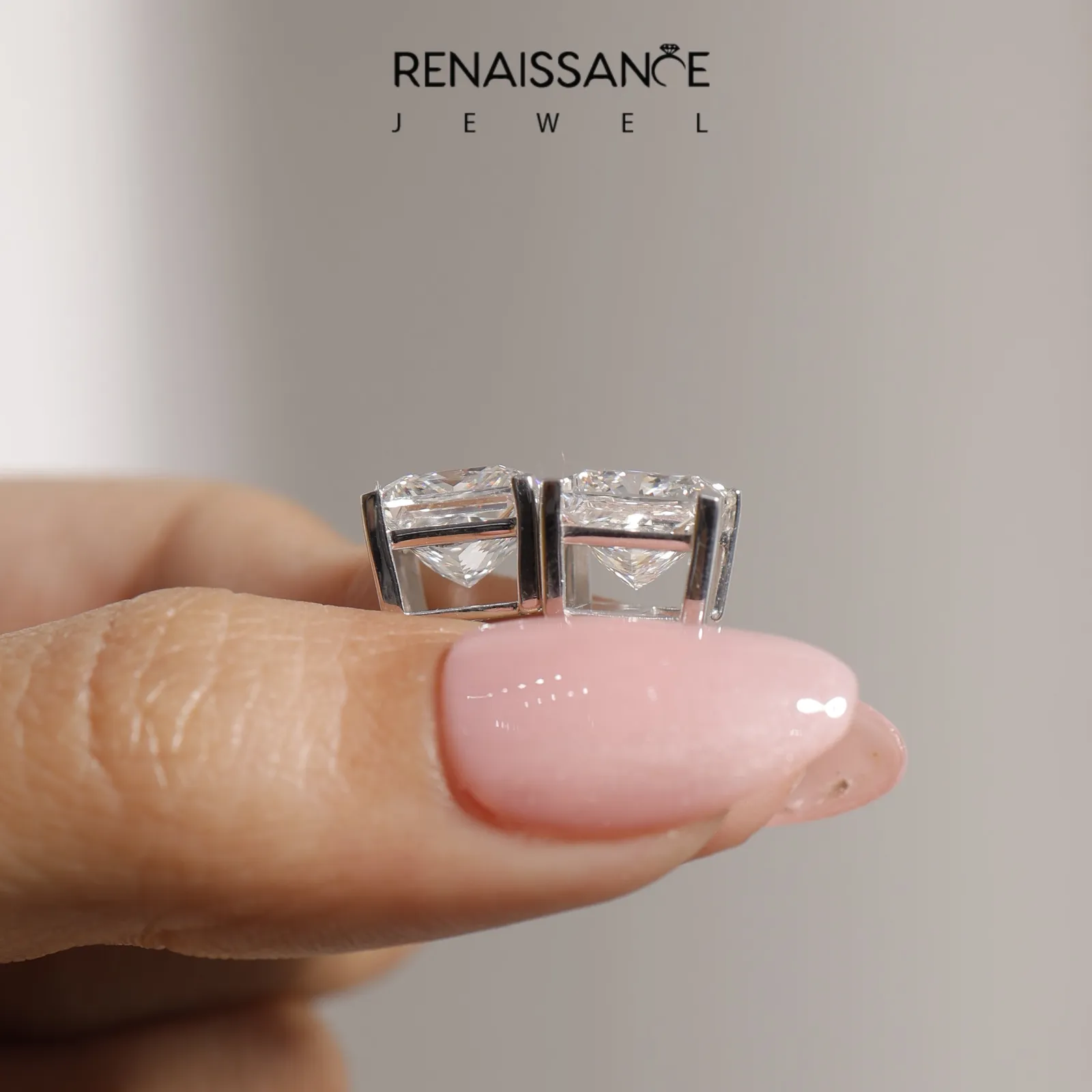 Princess Cut Diamond Stud Earrings Silver