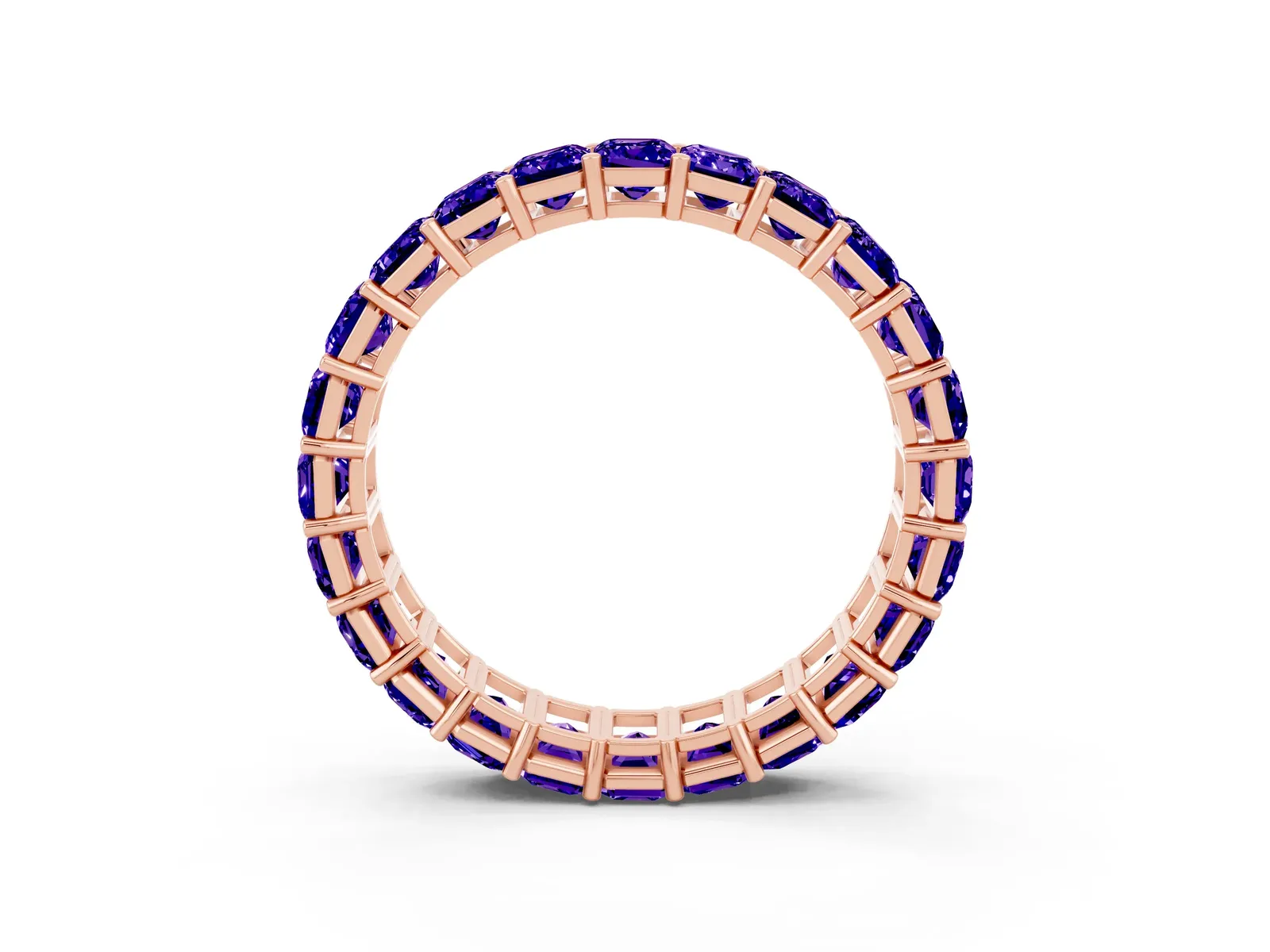 Emerald Cut Tanzanite Eternity Band with Shared Prong Setting Rose gold