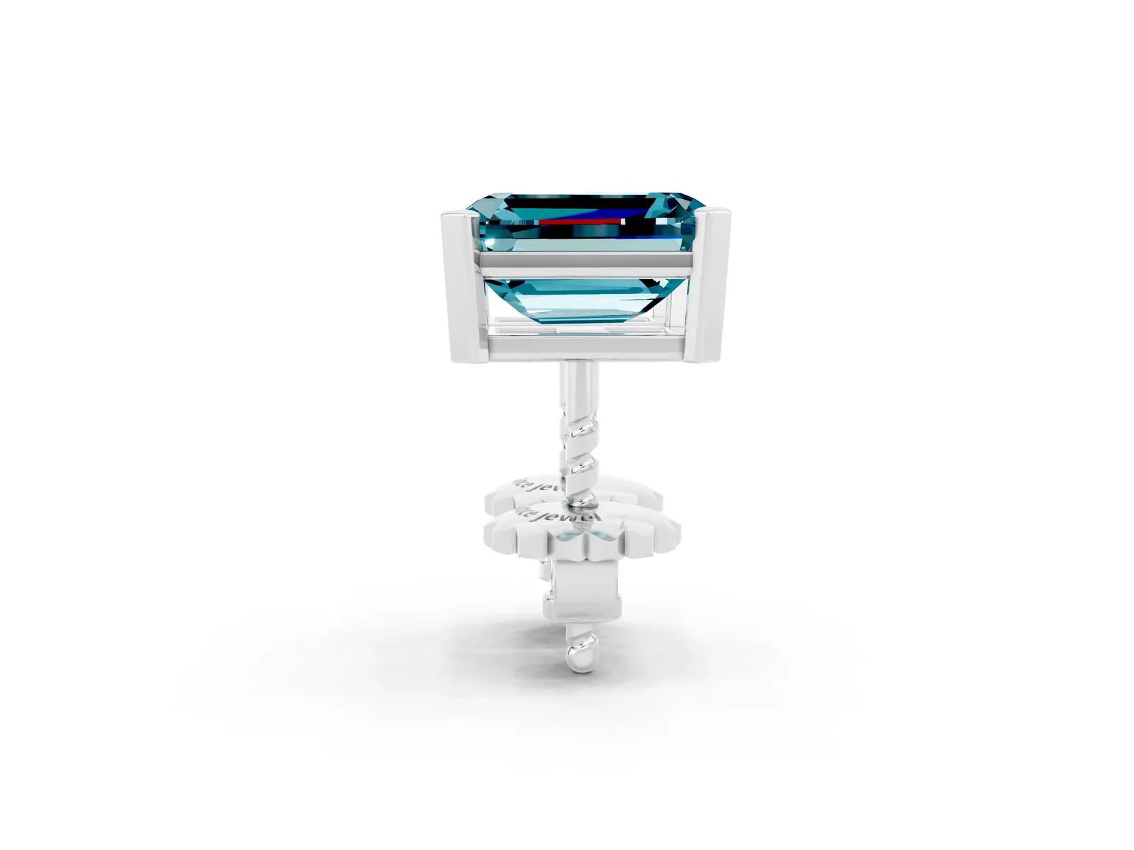 Emerald Cut Blue Topaz Stud Earrings White gold