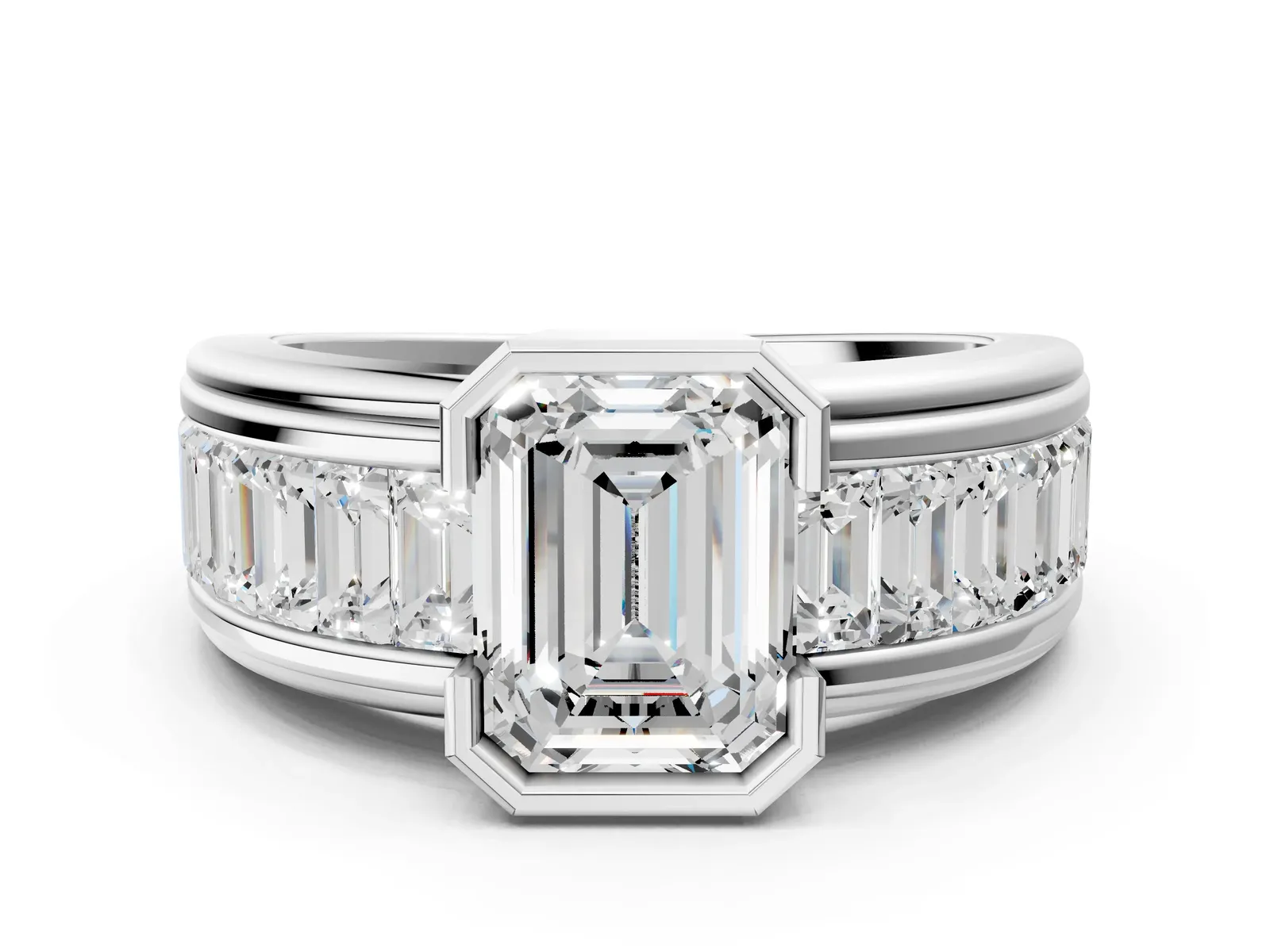 Emerald Cut Diamond Side Stone Engagement Ring Platinum