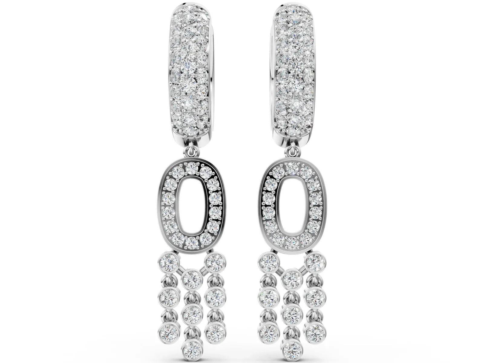 Round Diamond Initial O Huggie Hoop Earrings White gold