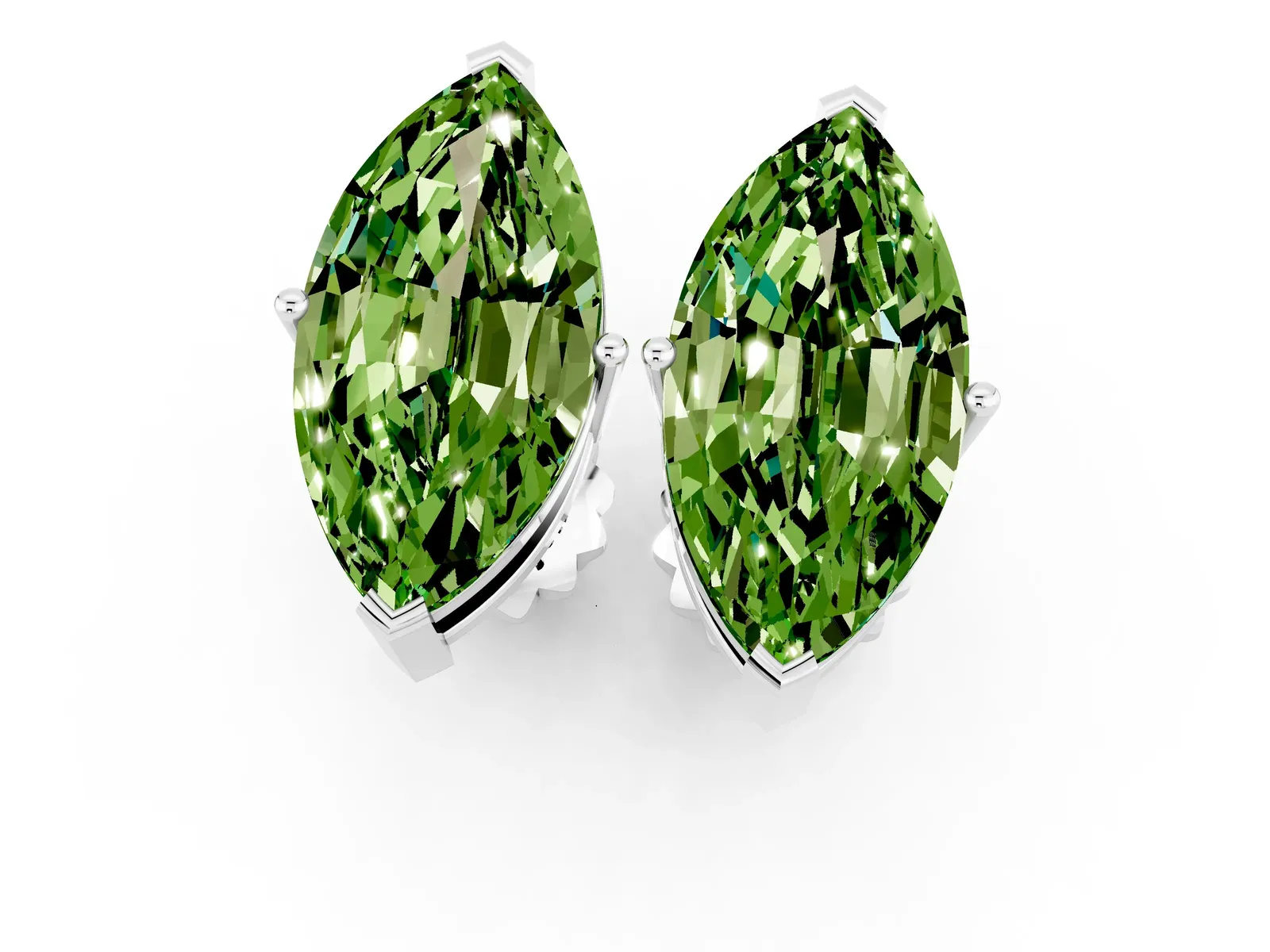 Marquise Cut Peridot Stud Earrings Silver