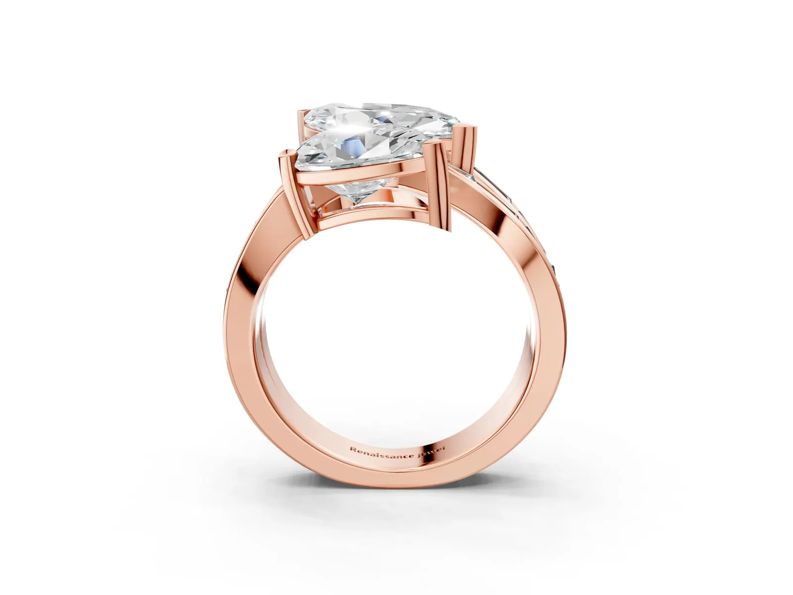 Marquise and Pear Diamond Toi Moi Ring with Baguette Diamond Accents Rose gold