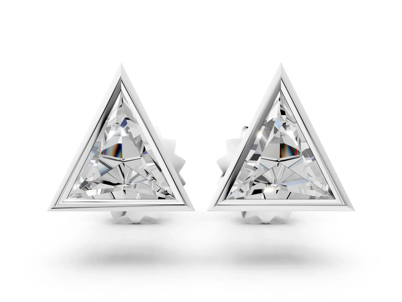 Trillion Diamond Bezel-Set Solitaire Stud Earrings Silver