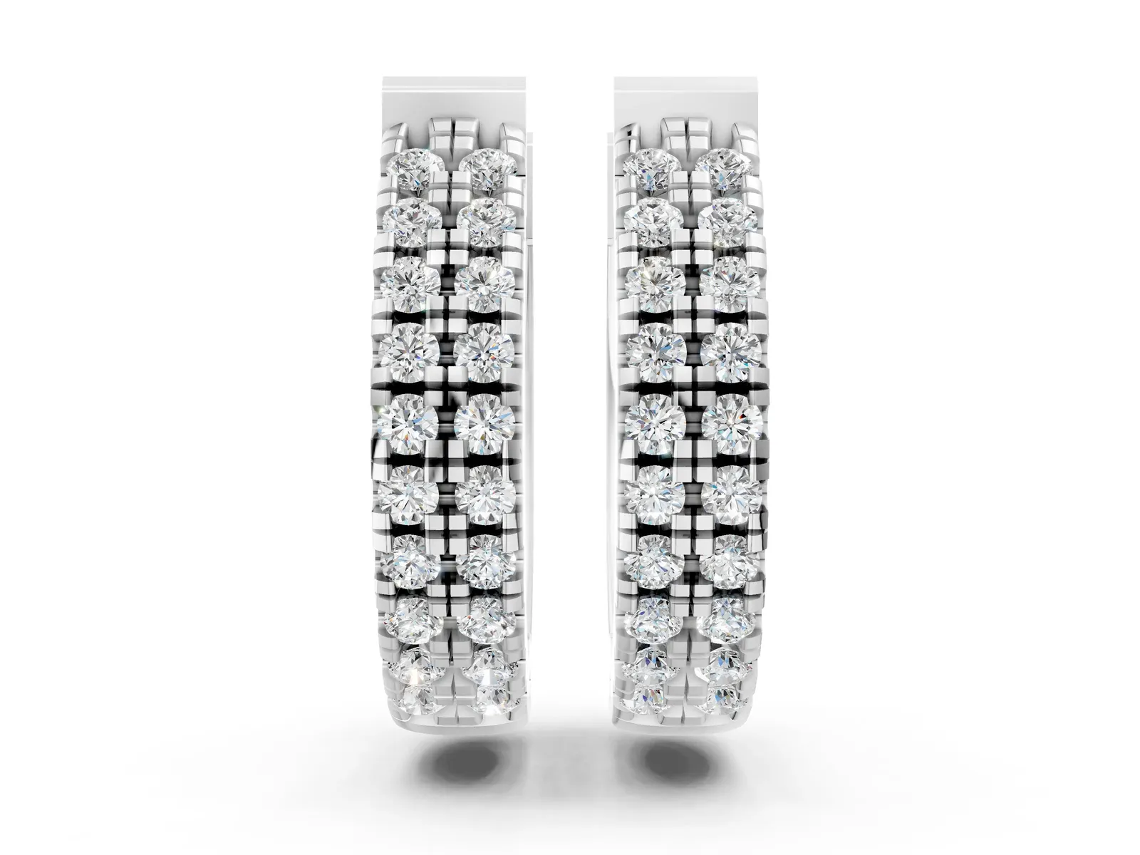 Round Diamond Petite Double Row Huggie Hoop Earrings Platinum