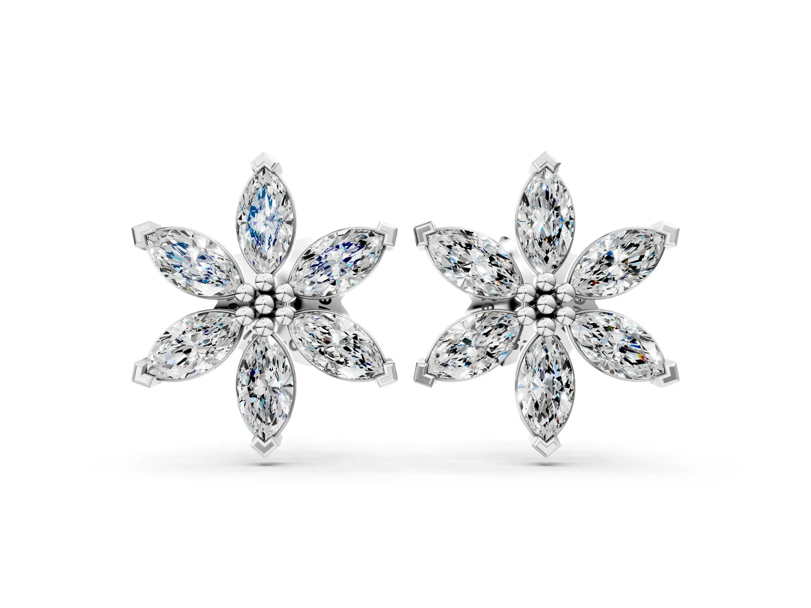 Marquise Diamond Sunflower Stud Earrings Platinum