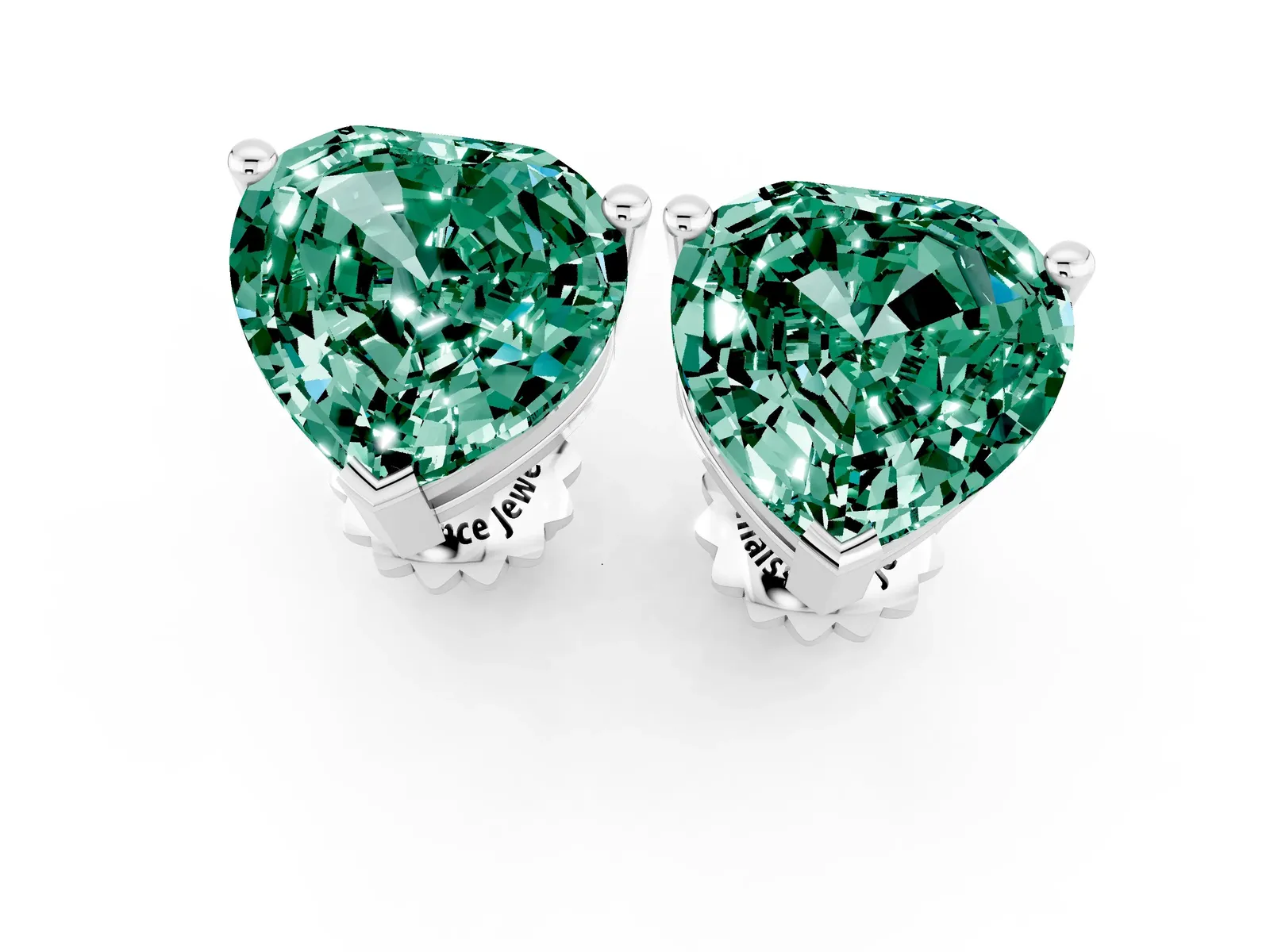 Heart Cut Green Sapphire Stud Earrings Silver